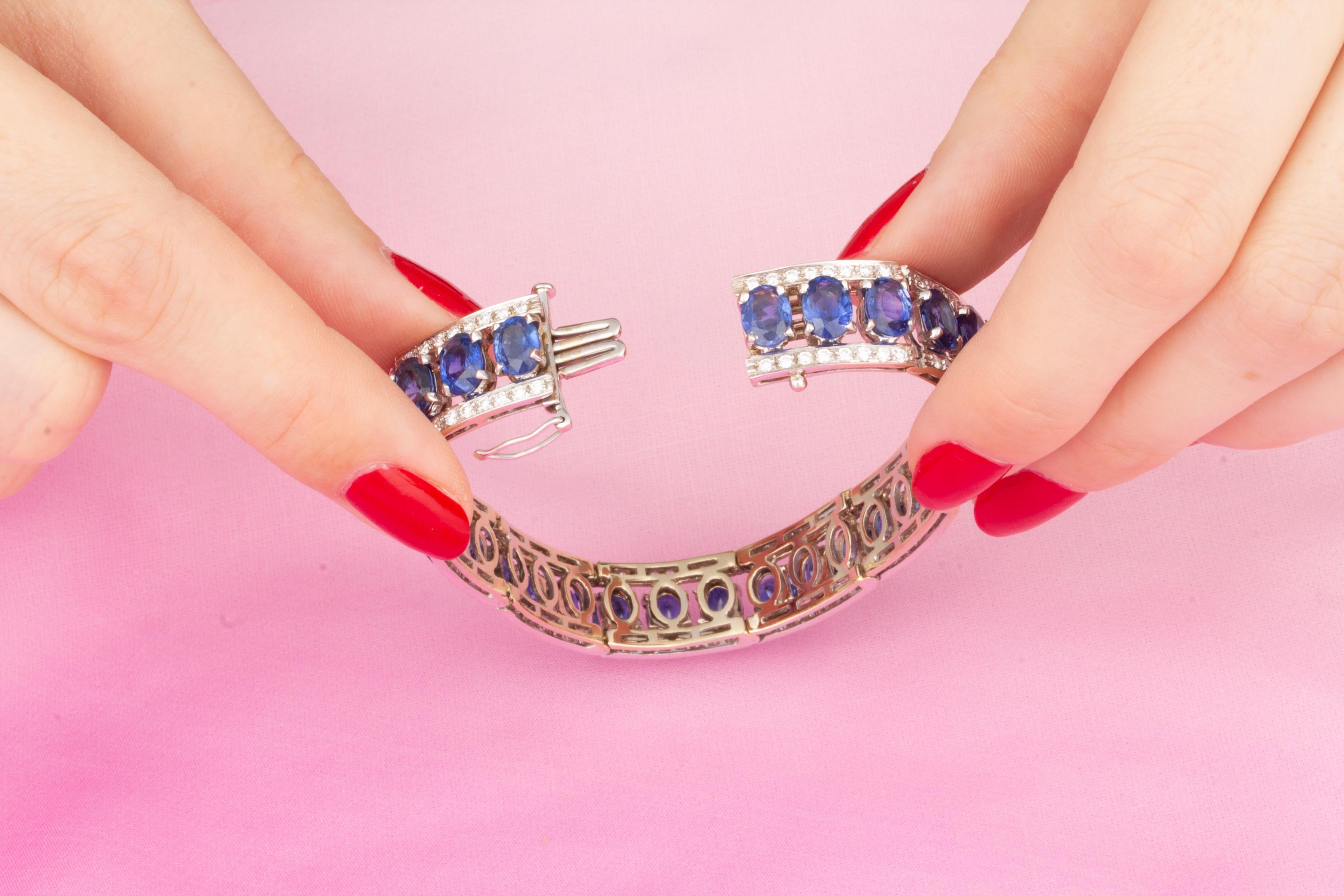 Artist Ella Gafter Blue Ceylon Sapphire Diamond Bangle Bracelet For Sale