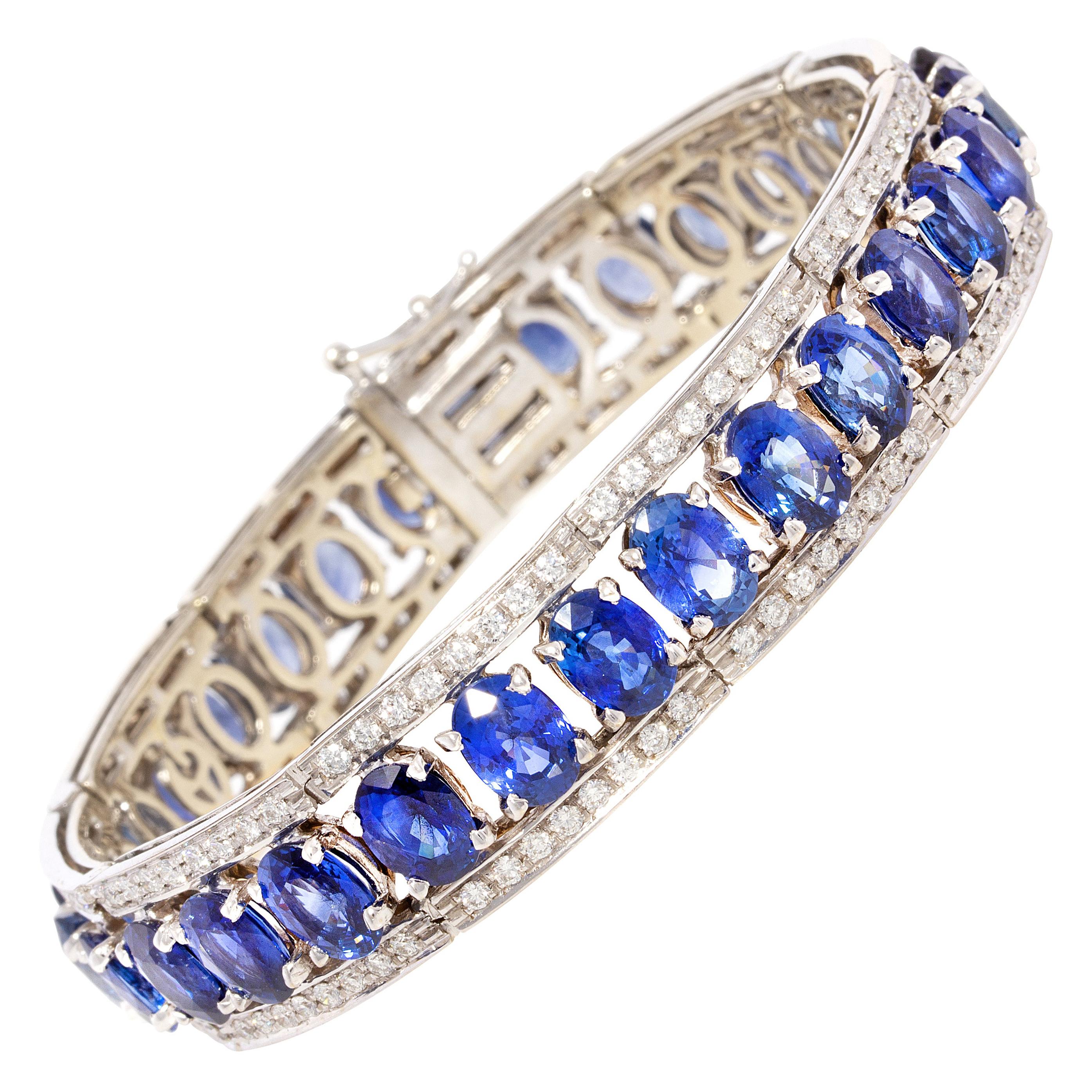 Ella Gafter Blue Ceylon Sapphire Diamond Bangle Bracelet For Sale