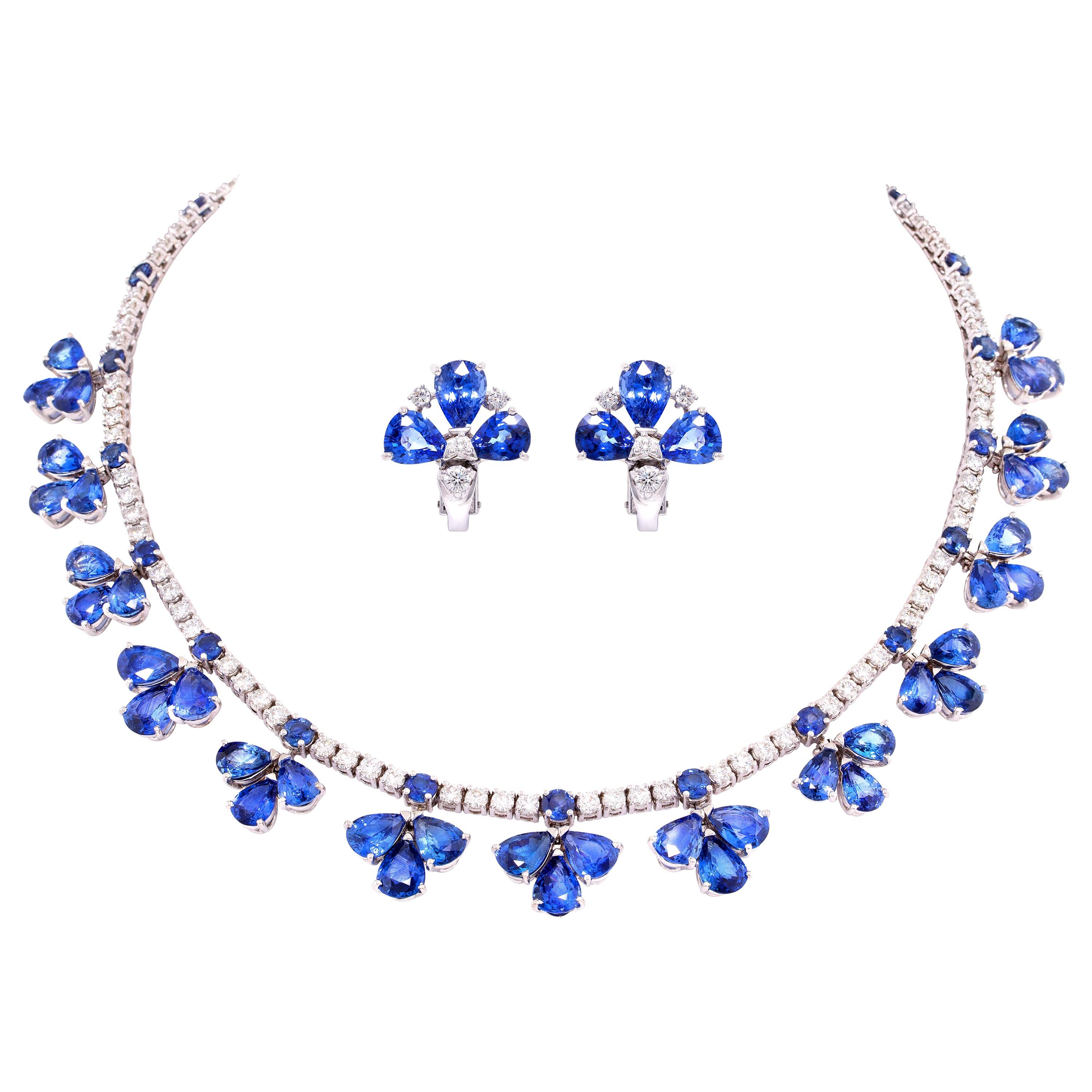 Ella Gafter Blue Ceylon Sapphire Diamond Flower Necklace For Sale