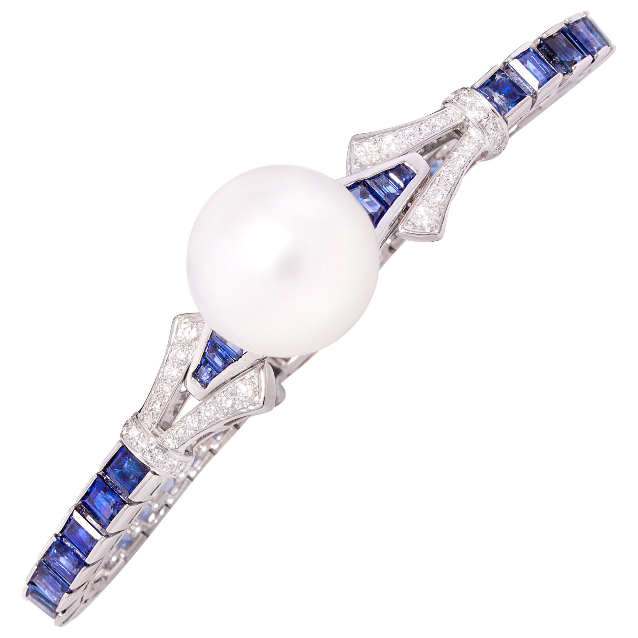 Ella Gafter Blue Ceylon Sapphire Diamond Pearl Bracelet For Sale