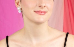 Blue Sapphire South Sea Pearl Diamond Earrings Clip-On Design by Ella Gafter