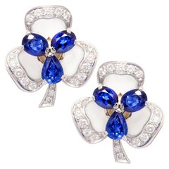Blue Ceylon Sapphire Diamond Clip-On Earrings Tremblant Design by Ella Gafter