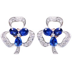 Ella Gafter Blue Sapphire and Diamond Clip-On Earrings Clover Flower Design