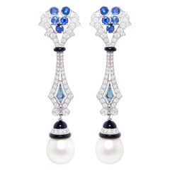 Ella Gafter Blaue Saphir-Diamant-Perlenohrringe 