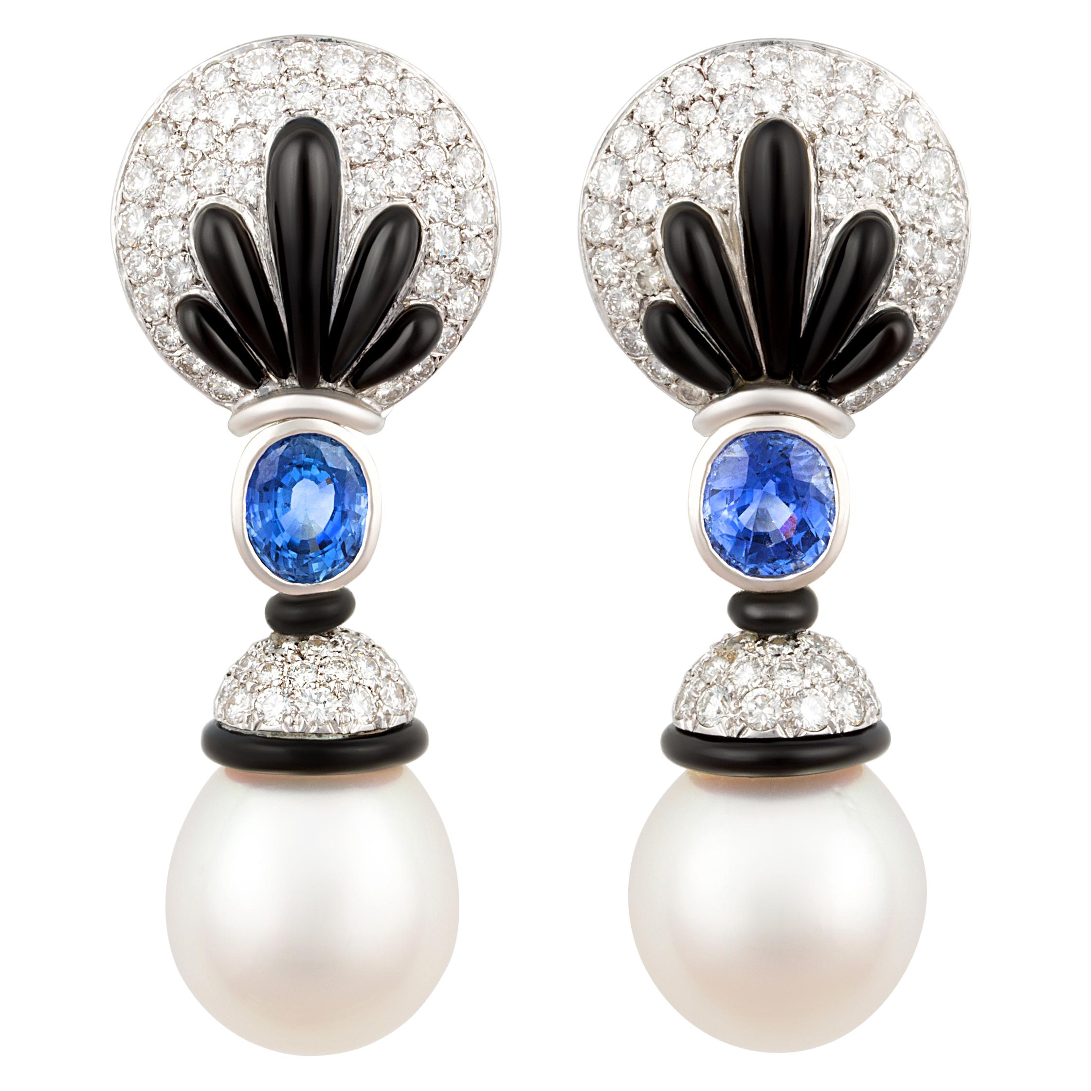Ella Gafter Ceylon Sapphire Pearl Diamond Earrings  