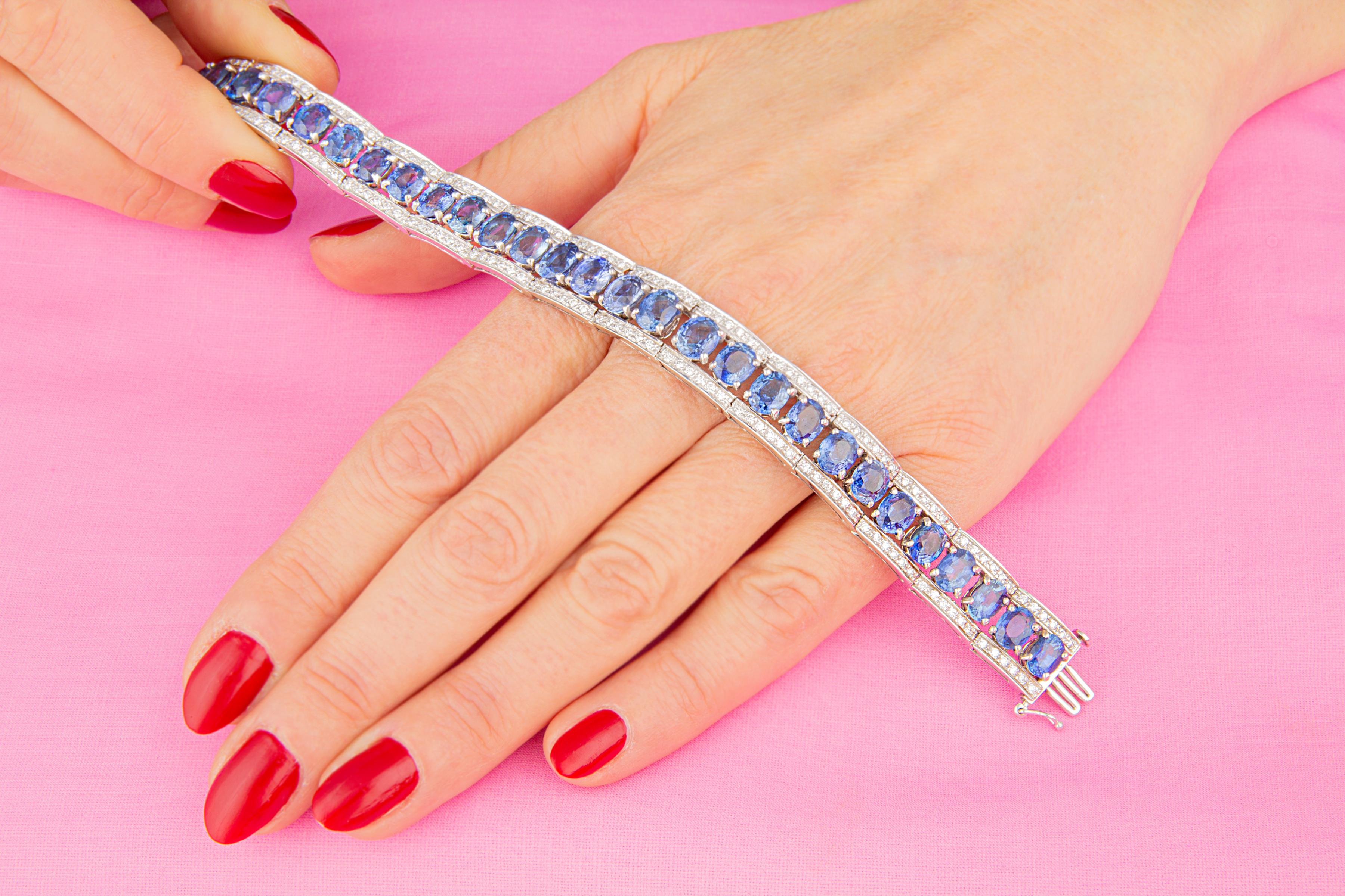 Artist Ella Gafter Diamond Blue Sapphire Cuff Bracelet For Sale
