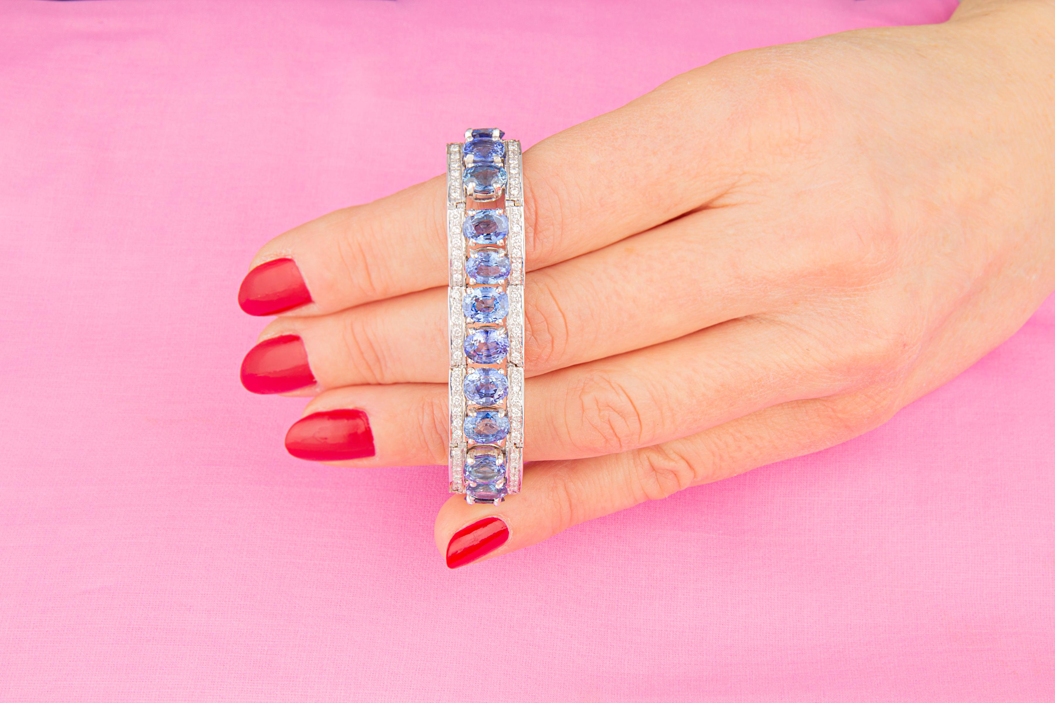 Ella Gafter Diamond Blue Sapphire Cuff Bracelet For Sale 2