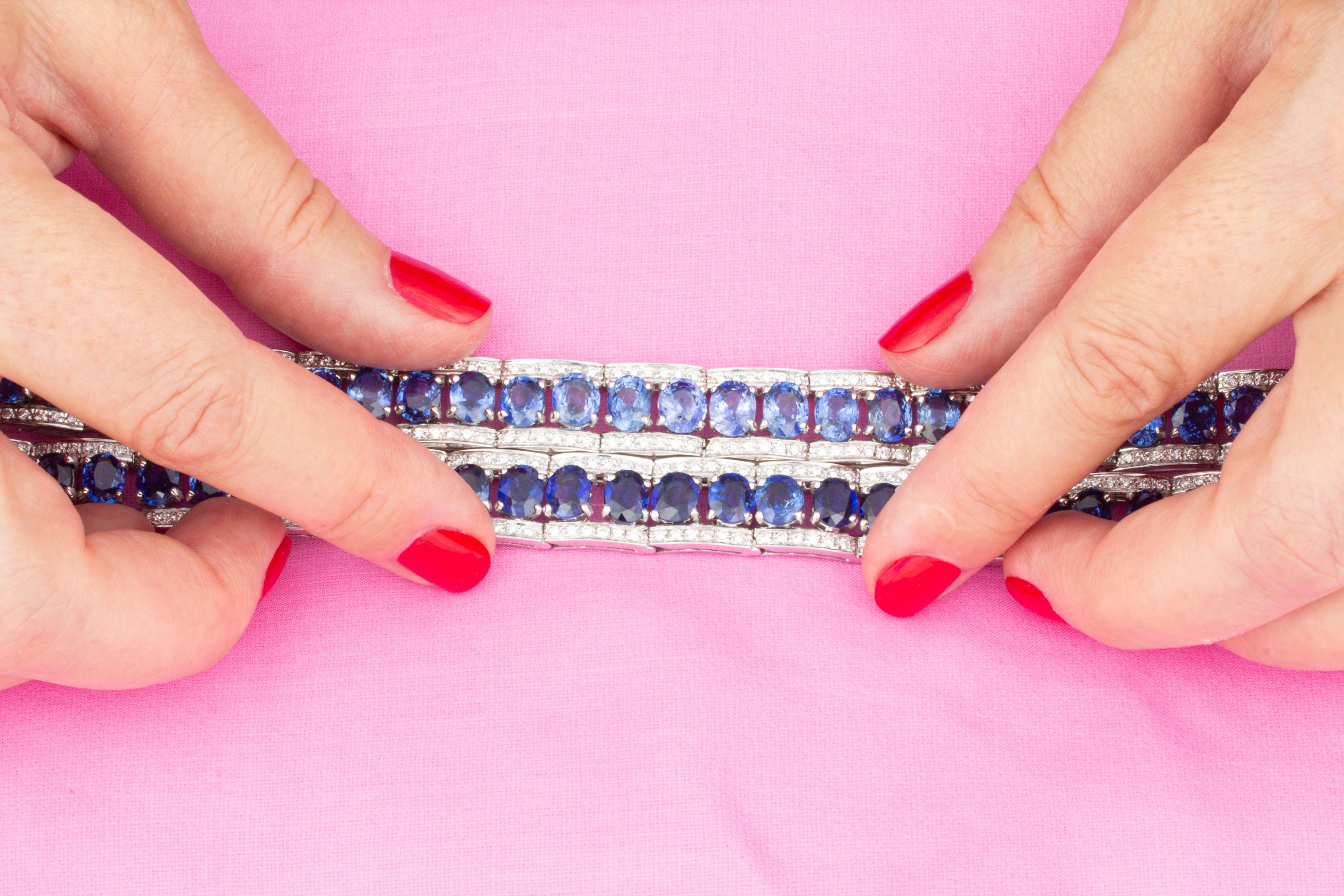 Ella Gafter Diamond Blue Sapphire Cuff Bracelet For Sale 3
