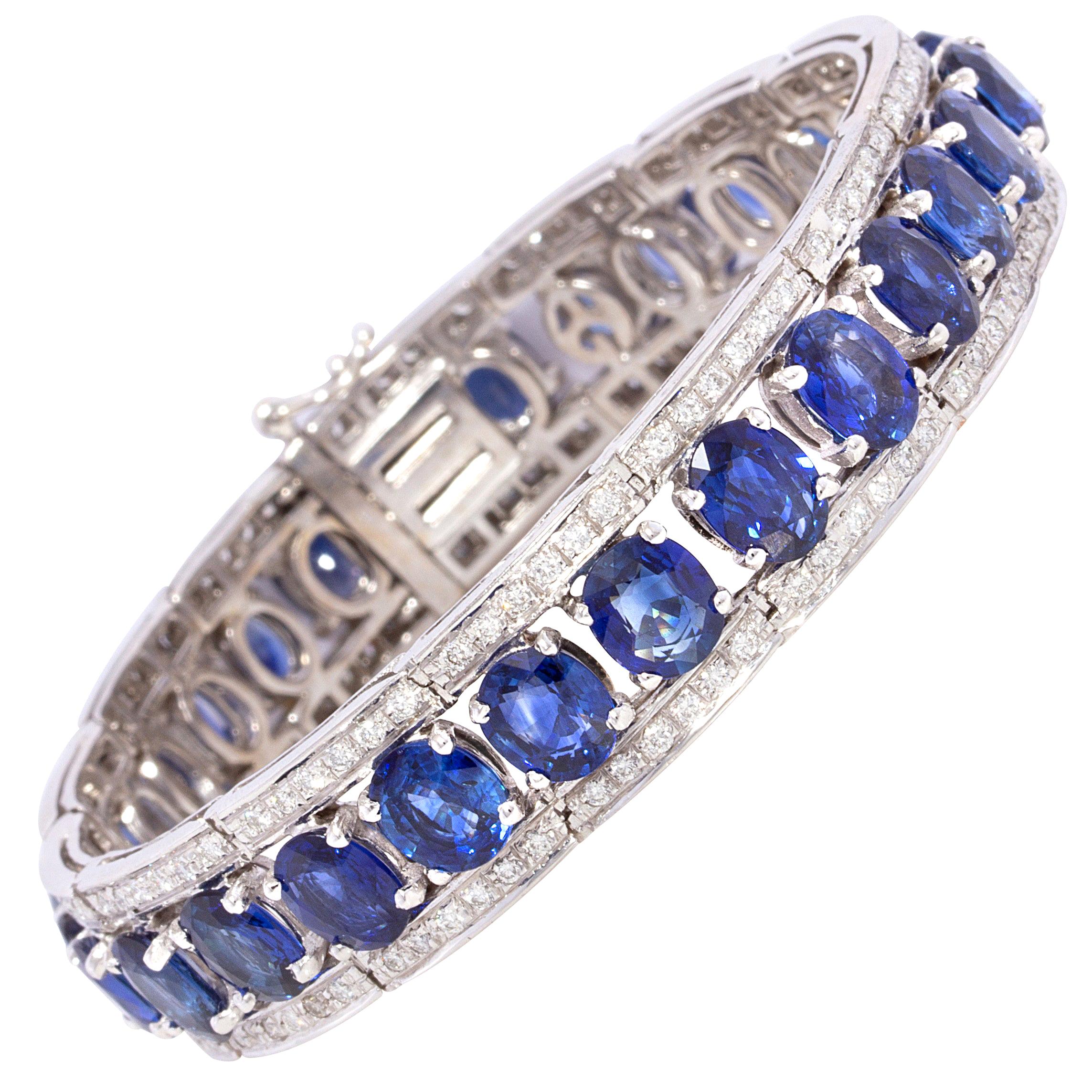 Blue Sapphire and Diamond Cuff Bracelet Design by Ella Gafter