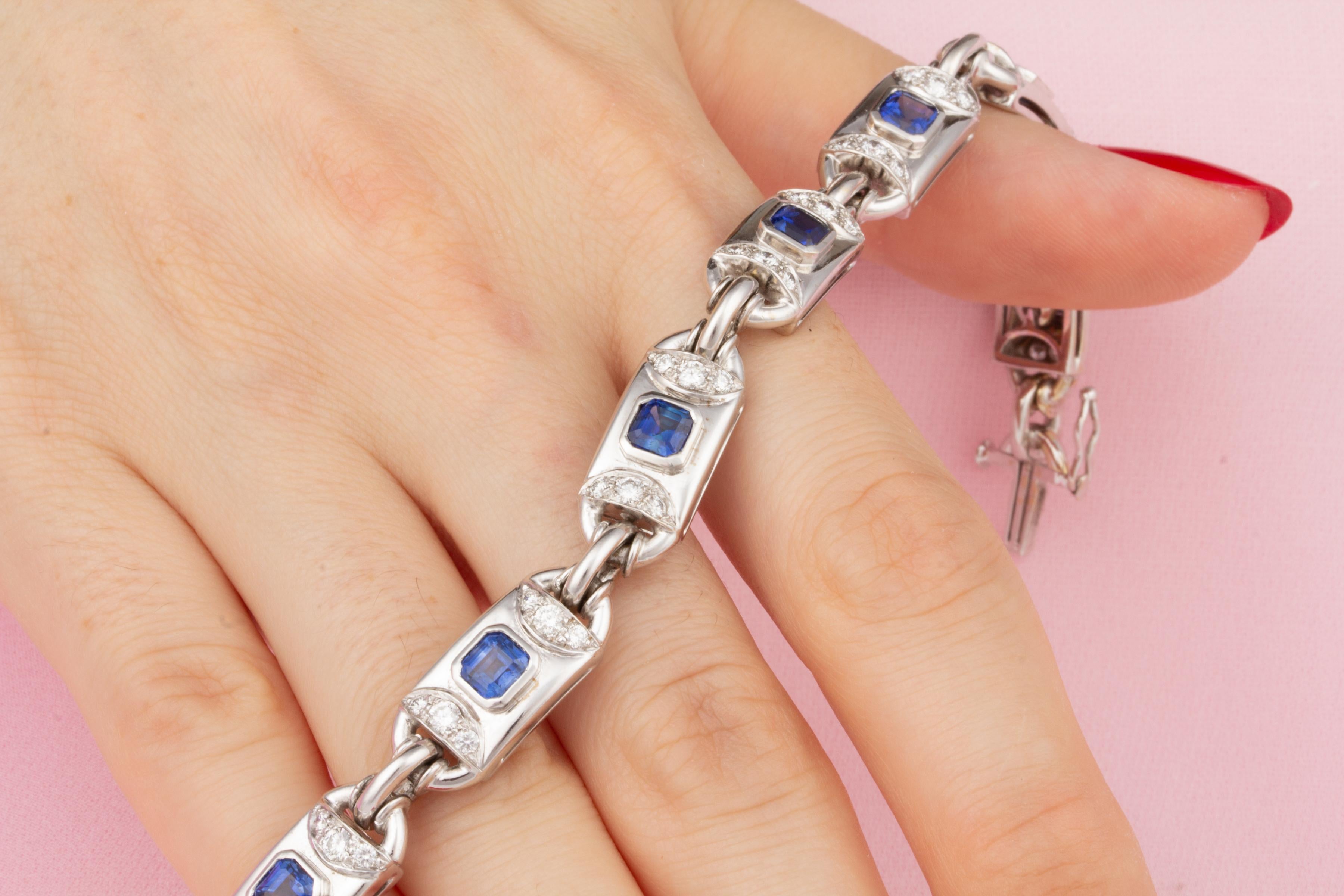 Artist Ella Gafter Blue Sapphire and Diamond Flexible Tennis Bracelet For Sale