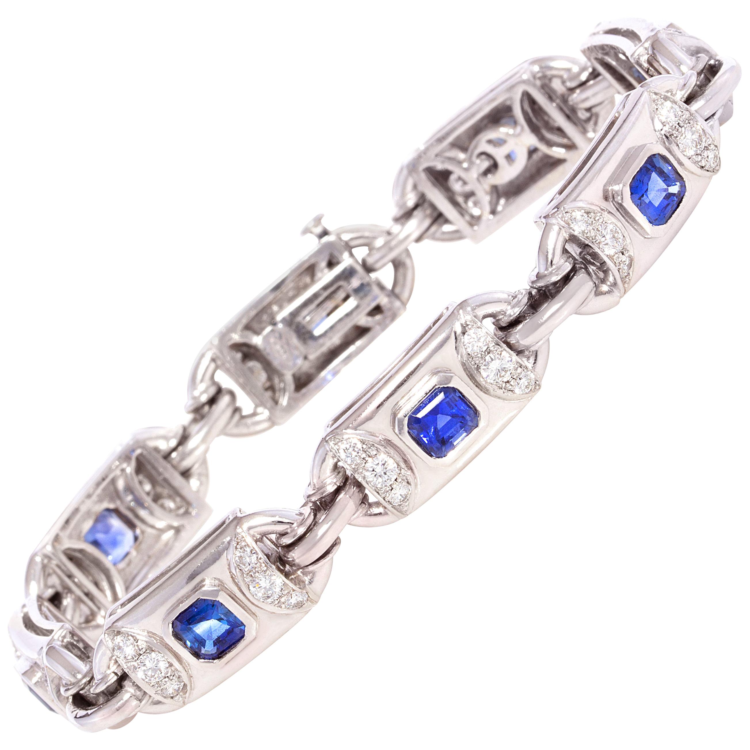 Ella Gafter Blue Sapphire and Diamond Flexible Tennis Bracelet For Sale