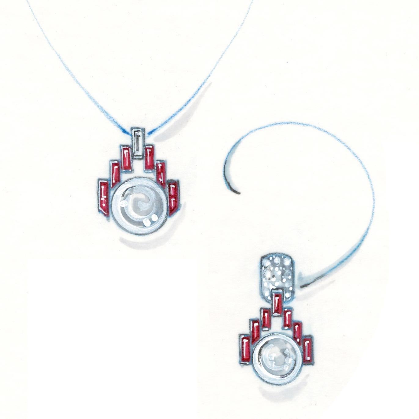 Ella Gafter Blue Sapphire Diamond Necklace Earrings Set 10