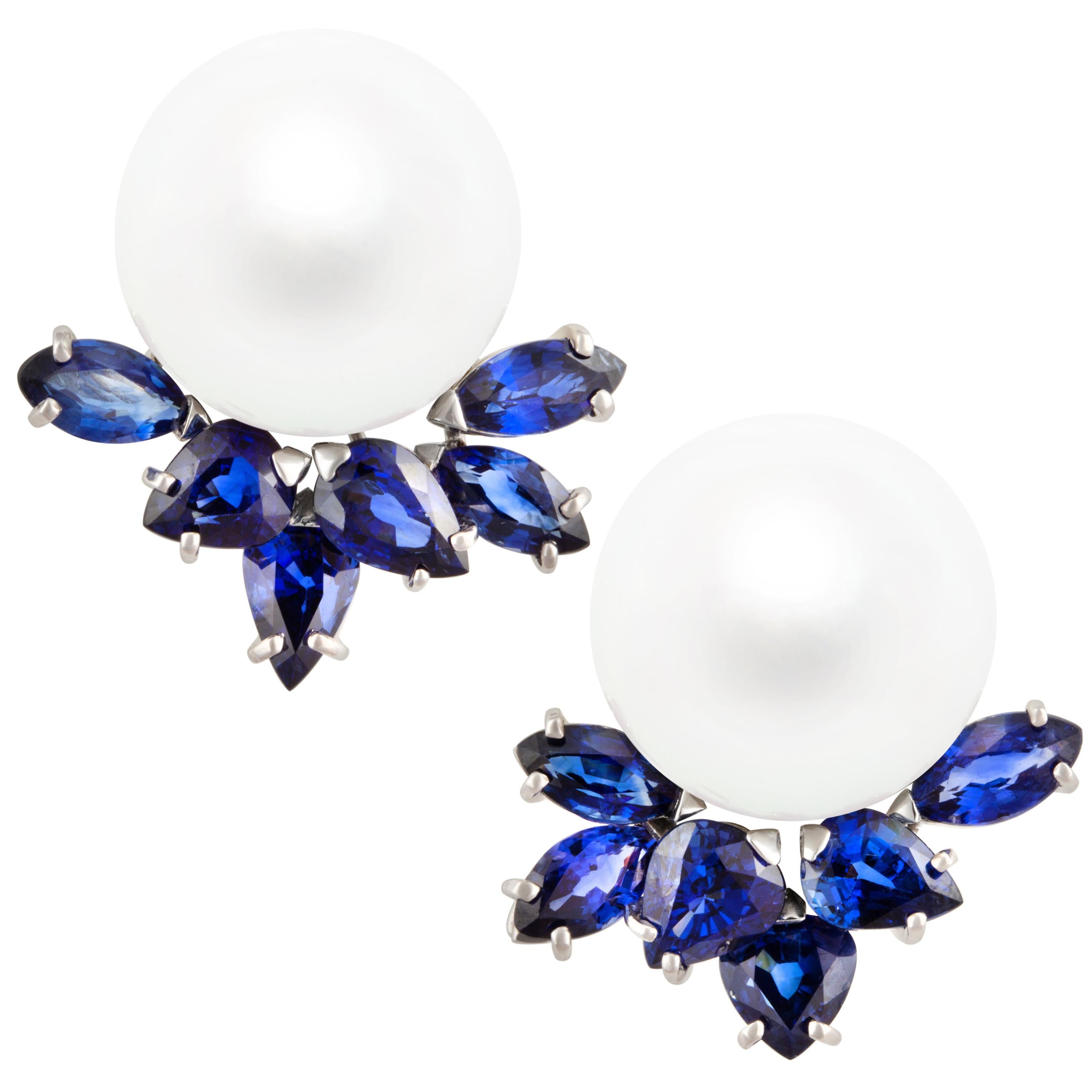 Ella Gafter Blue Sapphire and South Sea Pearl Diamond Earrings
