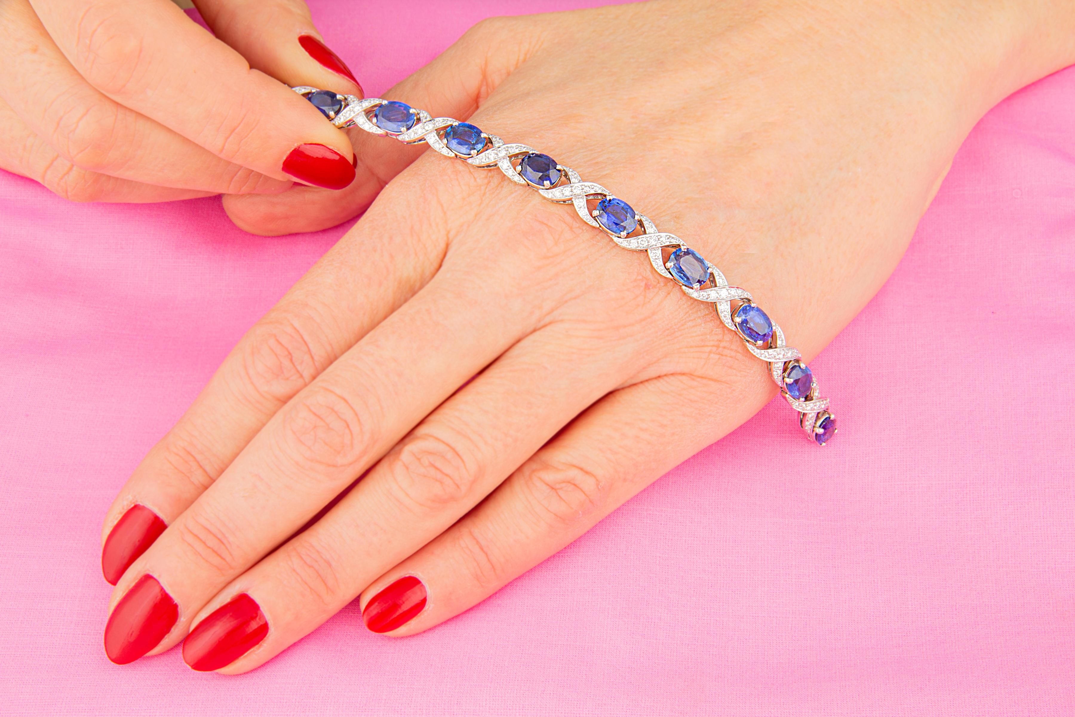 Artist Ella Gafter Blue Sapphire Diamond Bracelet For Sale