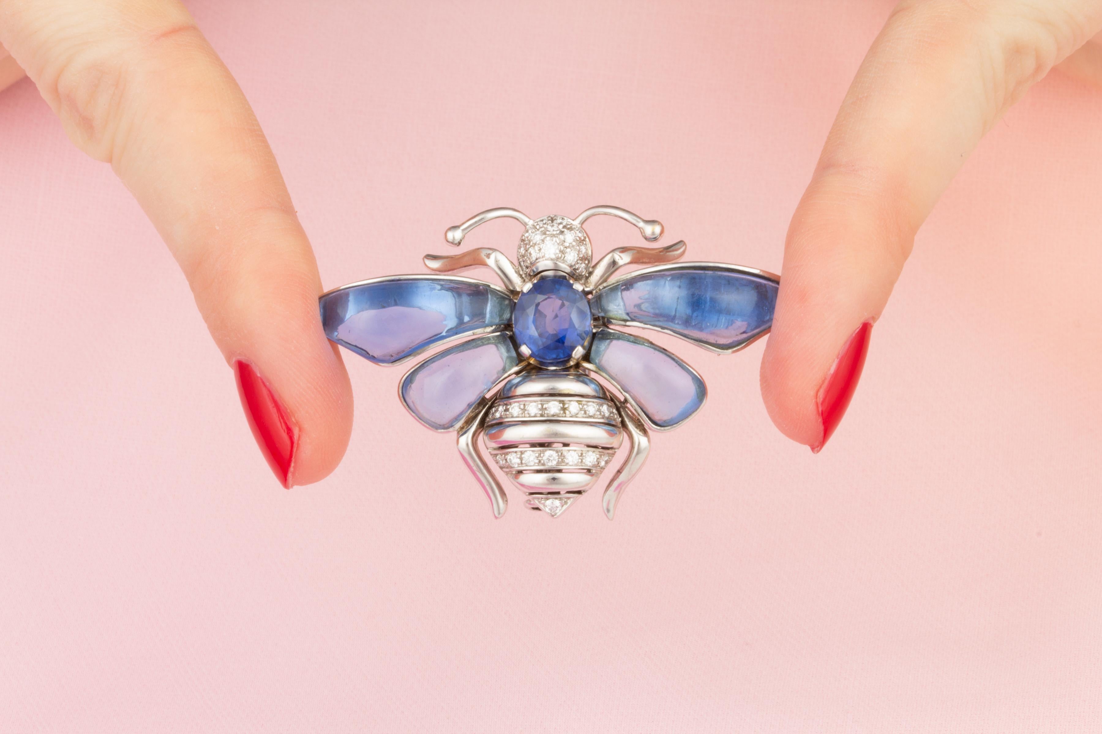 Artist Ella Gafter Sapphire Diamond Butterfly Brooch Pin For Sale
