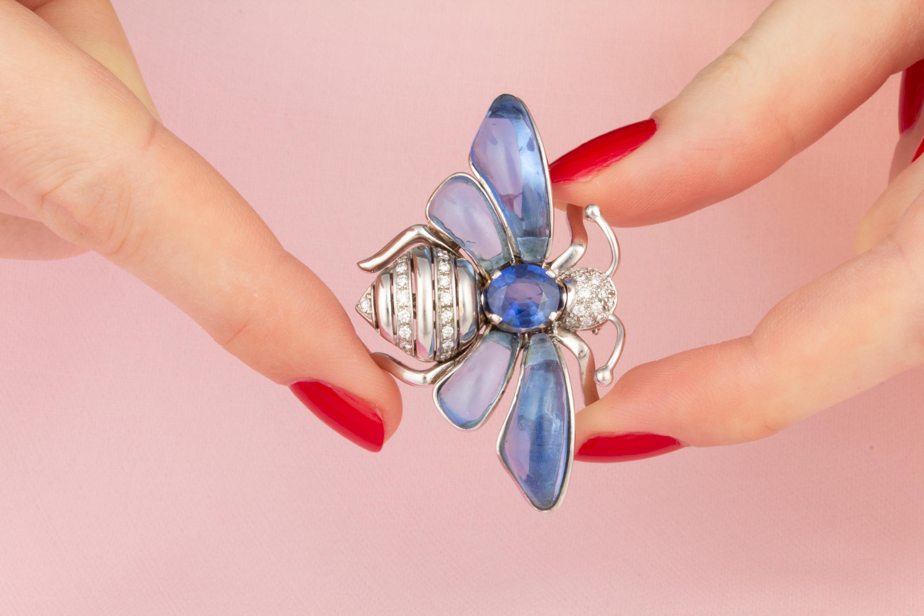 Oval Cut Ella Gafter Sapphire Diamond Butterfly Brooch Pin For Sale