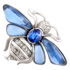 Butterfly Brooch Pin Blue Sapphire and Diamonds Design by Ella Gafter