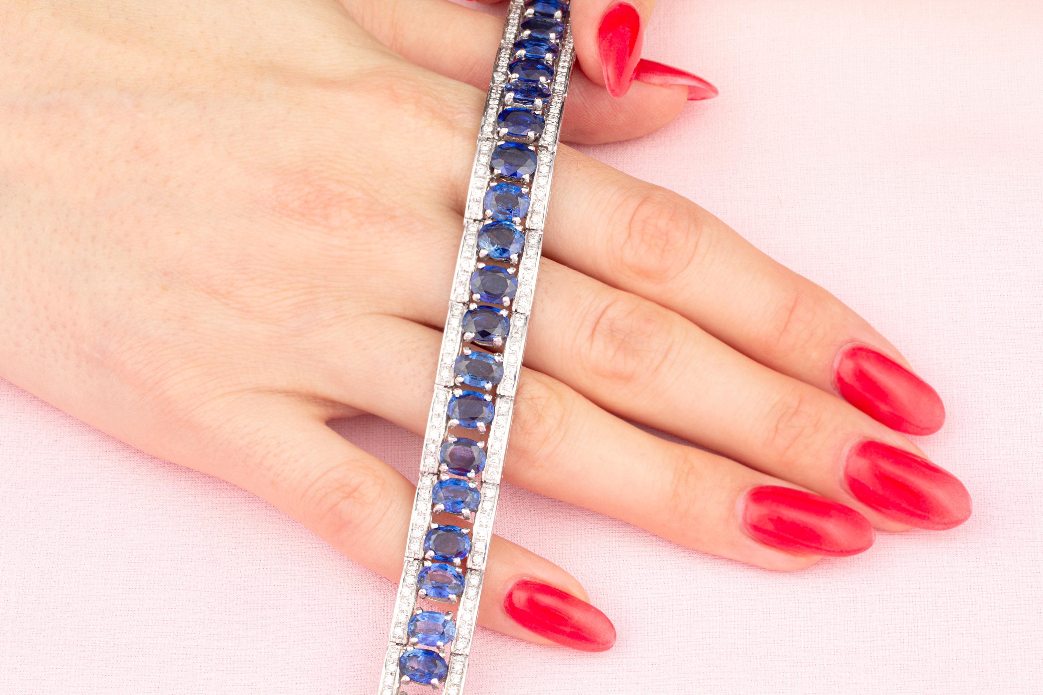 Artist Ella Gafter Blue Sapphire Diamond Cuff Bracelet For Sale