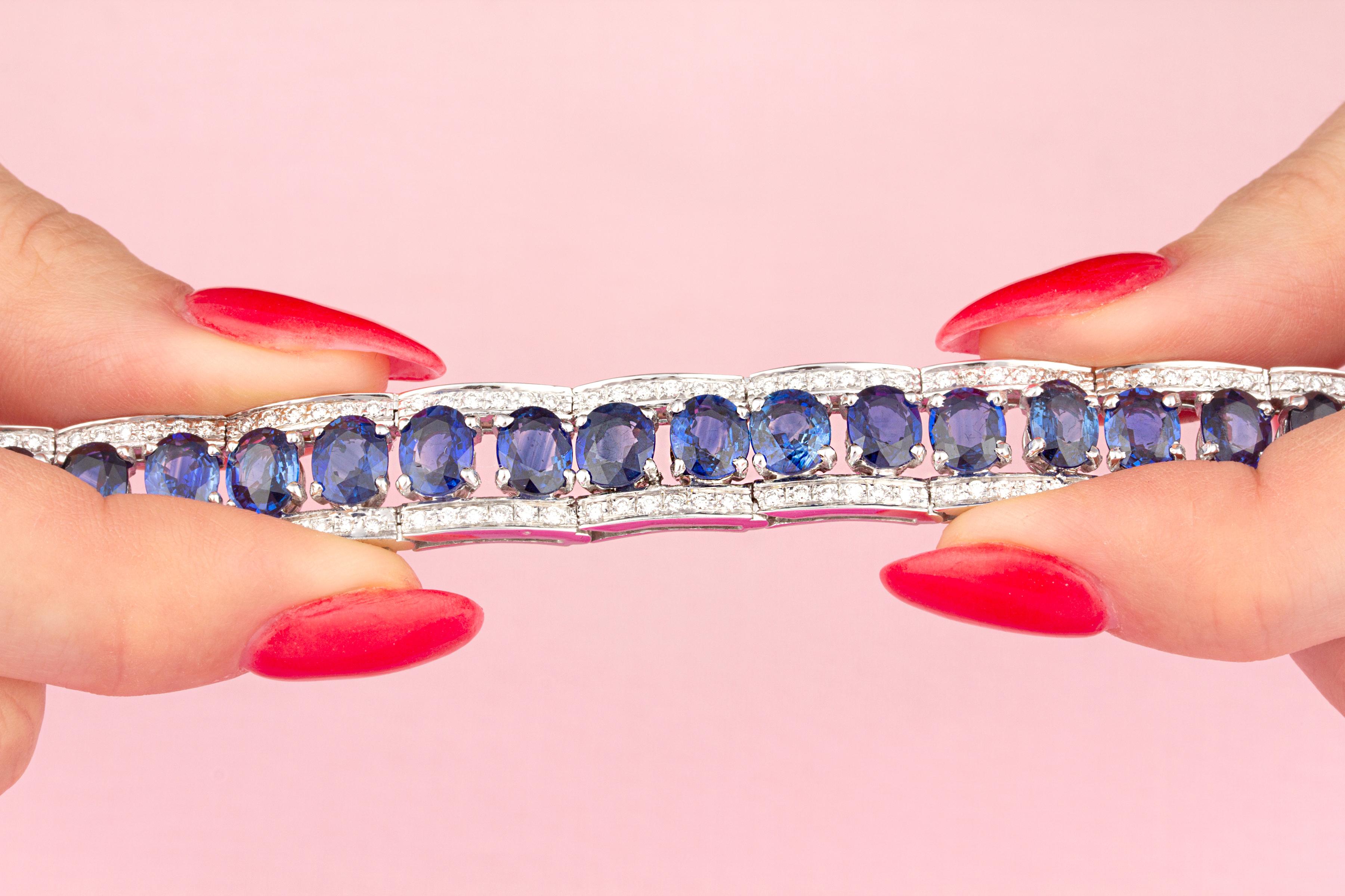 Oval Cut Ella Gafter Blue Sapphire Diamond Cuff Bracelet For Sale