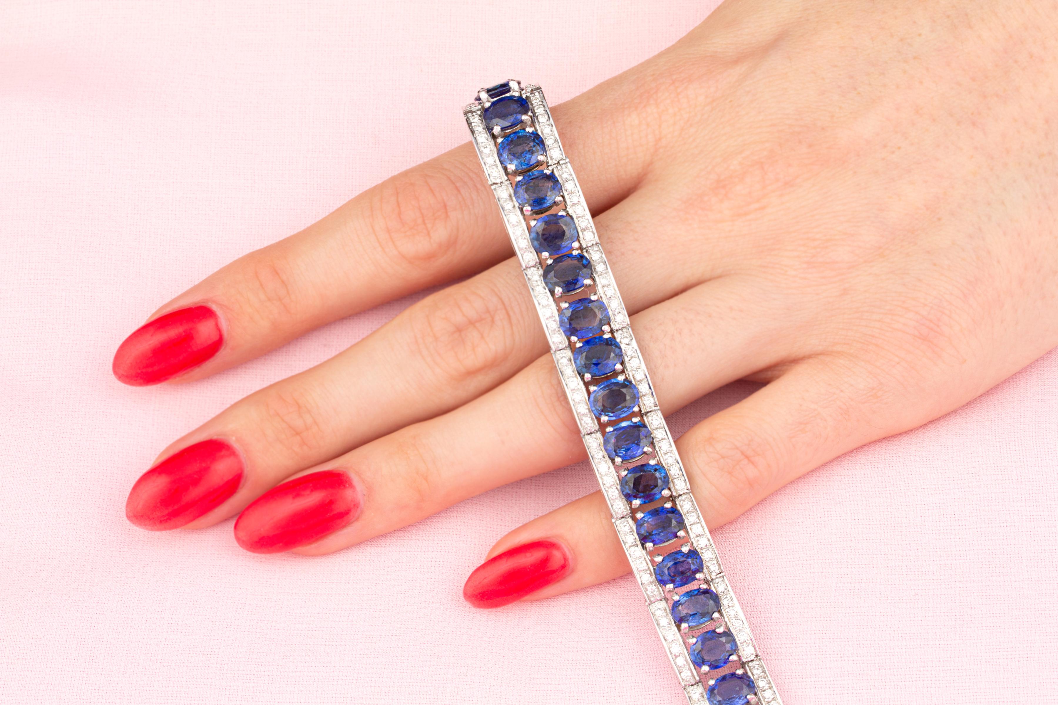 Ella Gafter Blue Sapphire Diamond Cuff Bracelet For Sale 3