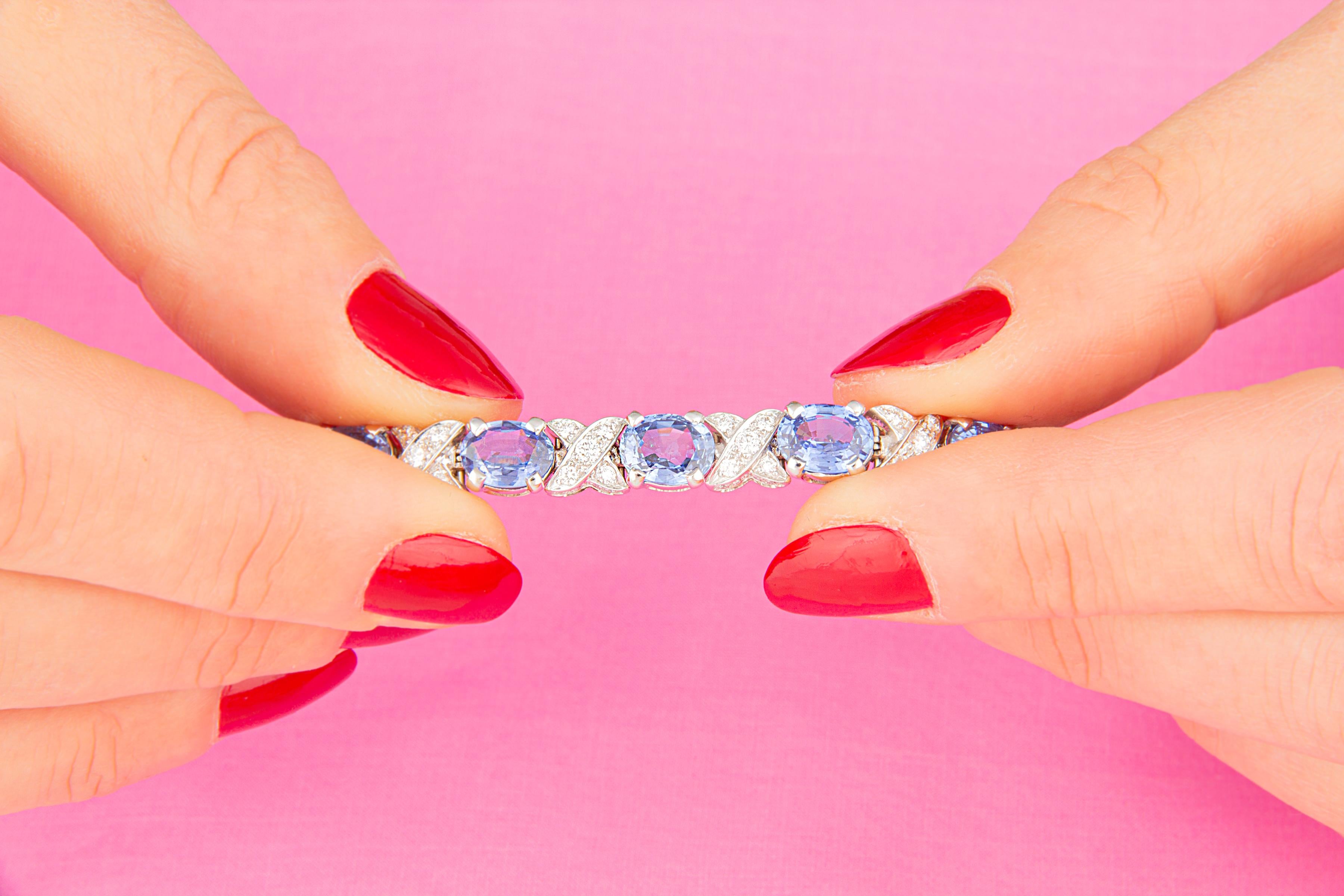 Blue Sapphire and Diamond Bracelet Design by Ella Gafter In New Condition For Sale In New York, NY