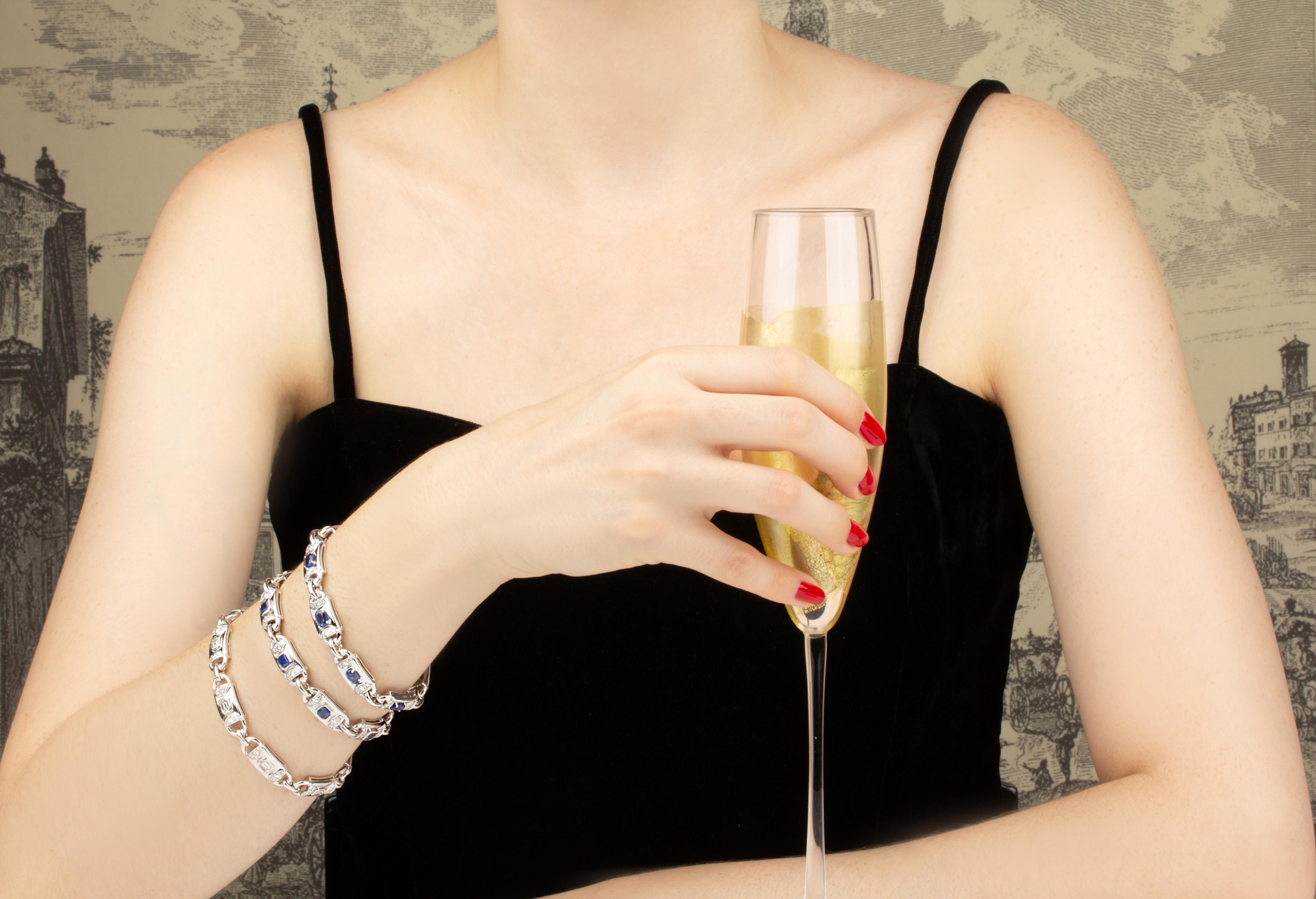 Blue Sapphire and Diamond Tennis Bracelet Design by Ella Gafter For Sale 2