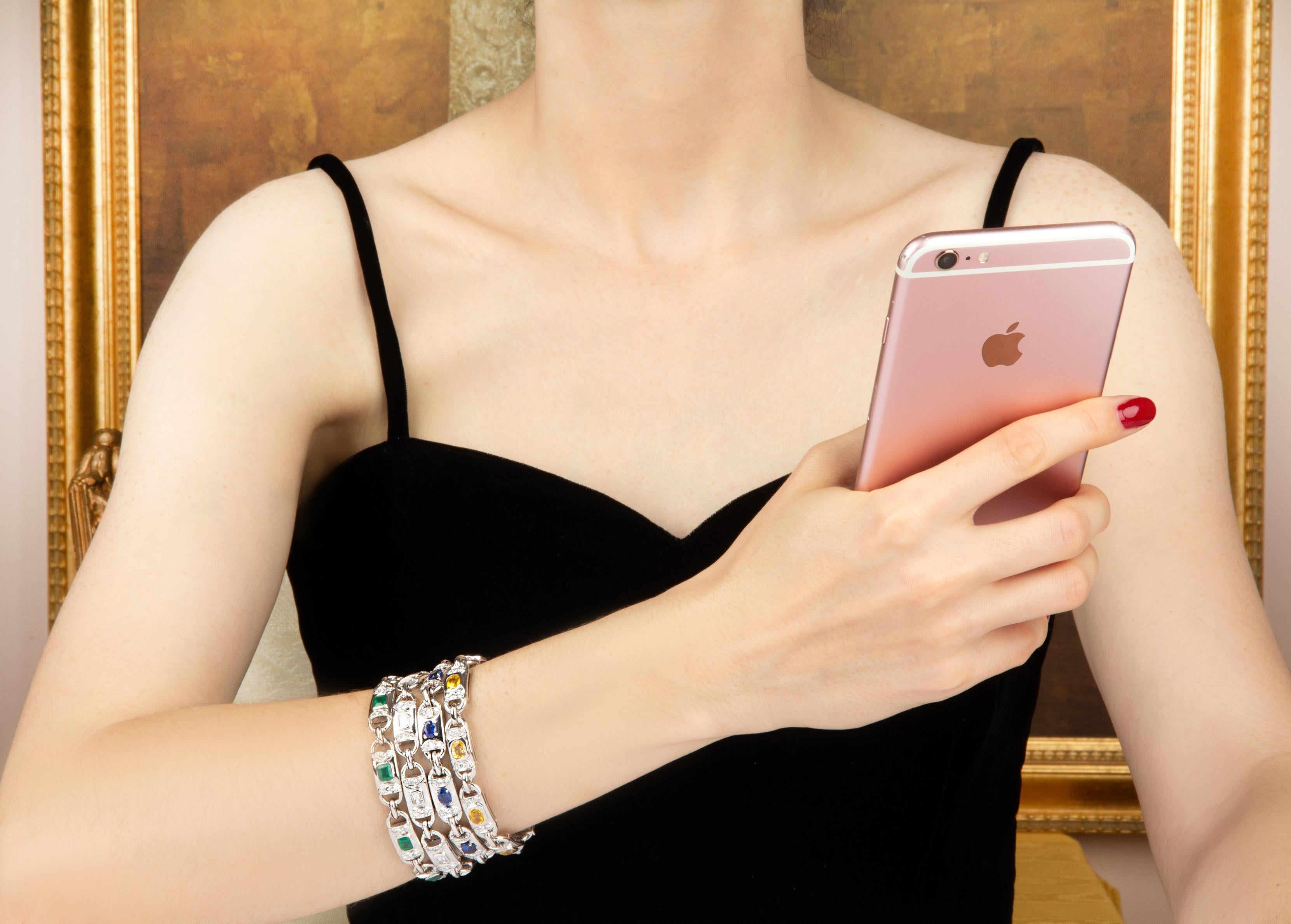 Blue Sapphire and Diamond Tennis Bracelet Design by Ella Gafter For Sale 3