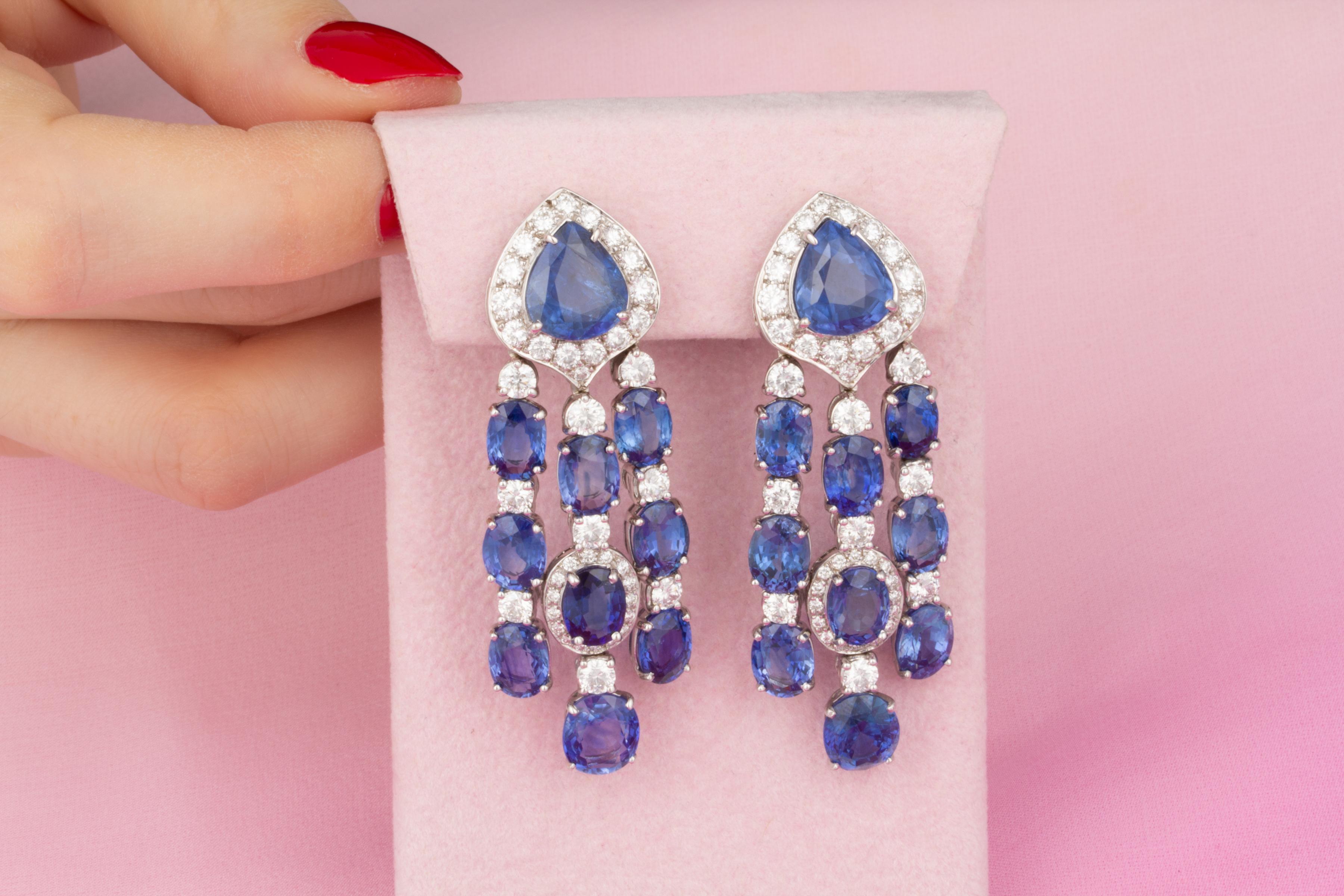Women's Ella Gafter Blue Sapphire Diamond Necklace Earrings For Sale