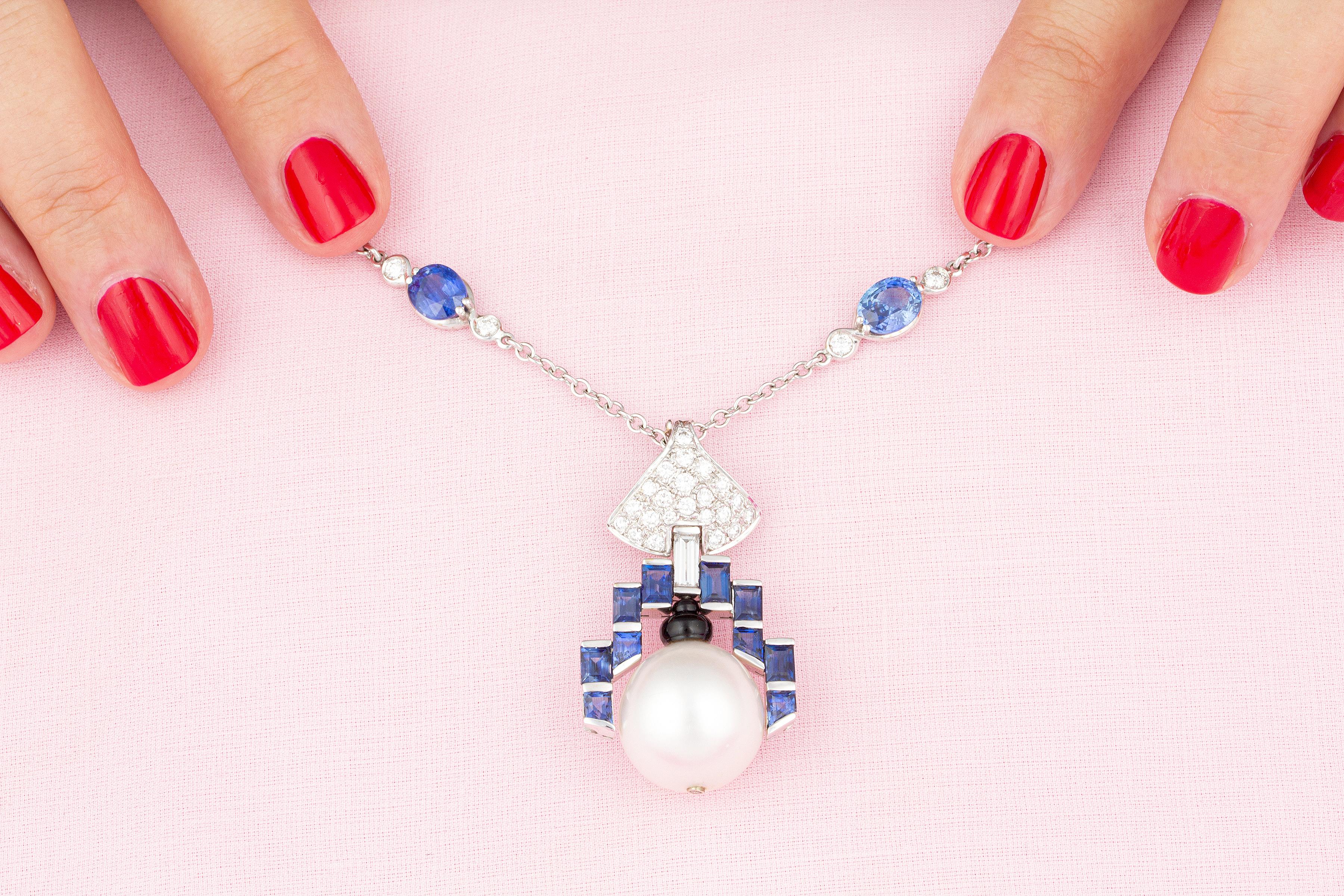 Ella Gafter Blue Sapphire Diamond Necklace Earrings Set 2