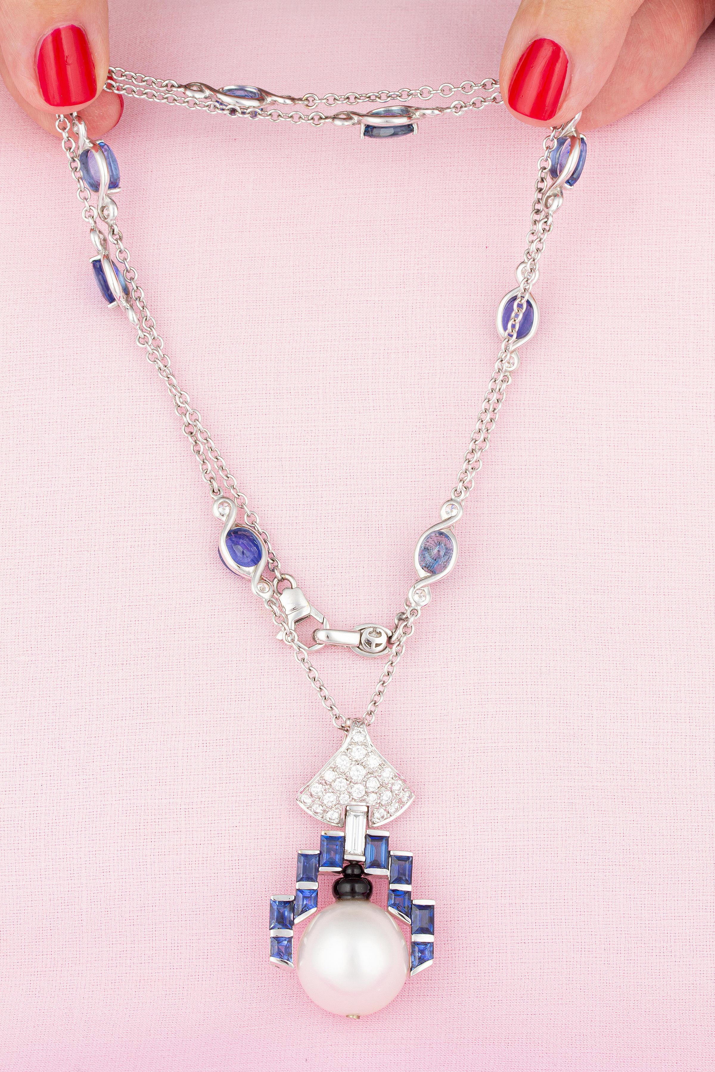 Ella Gafter Blue Sapphire Diamond Necklace Earrings Set 3