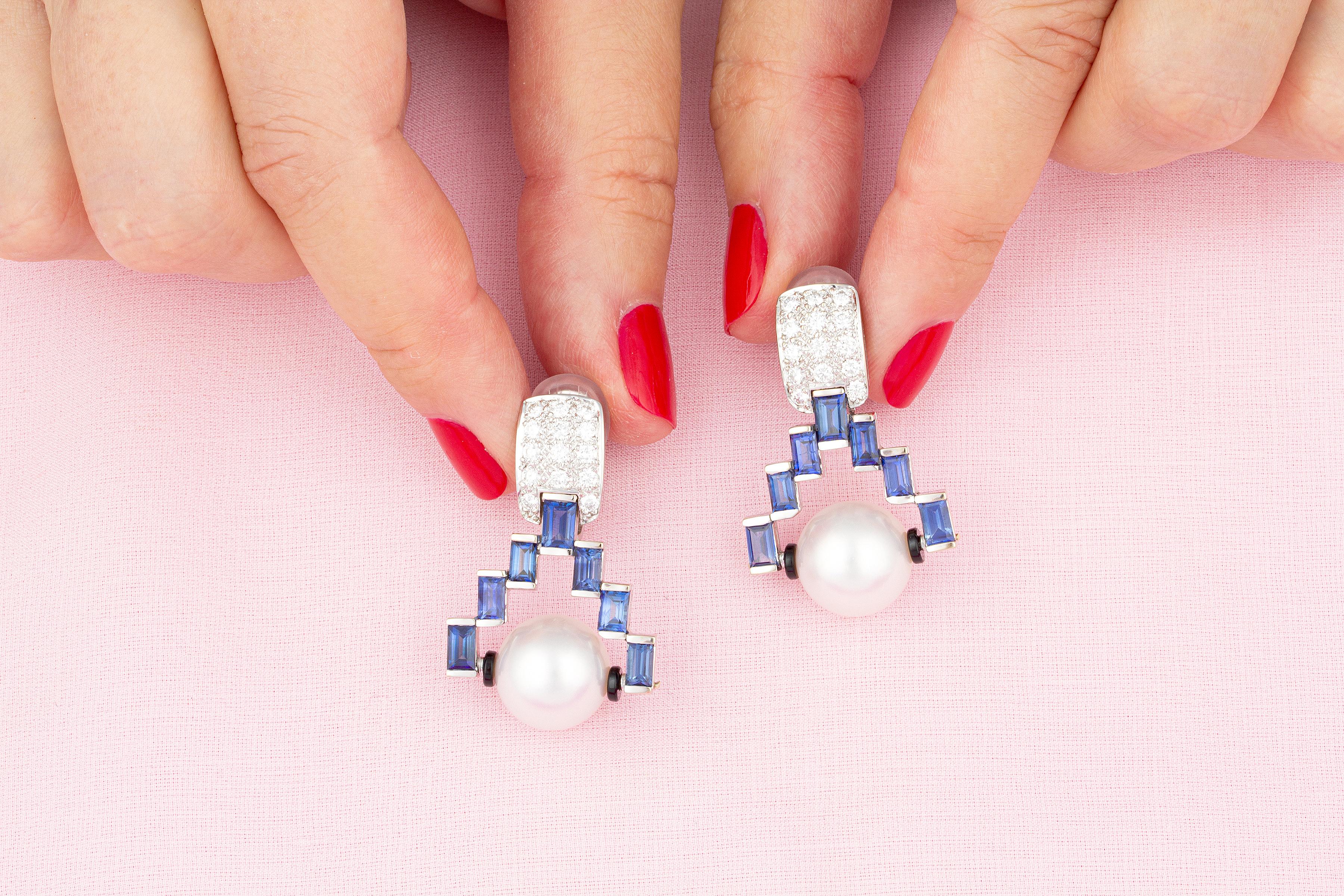 Ella Gafter Blue Sapphire Diamond Necklace Earrings Set 6