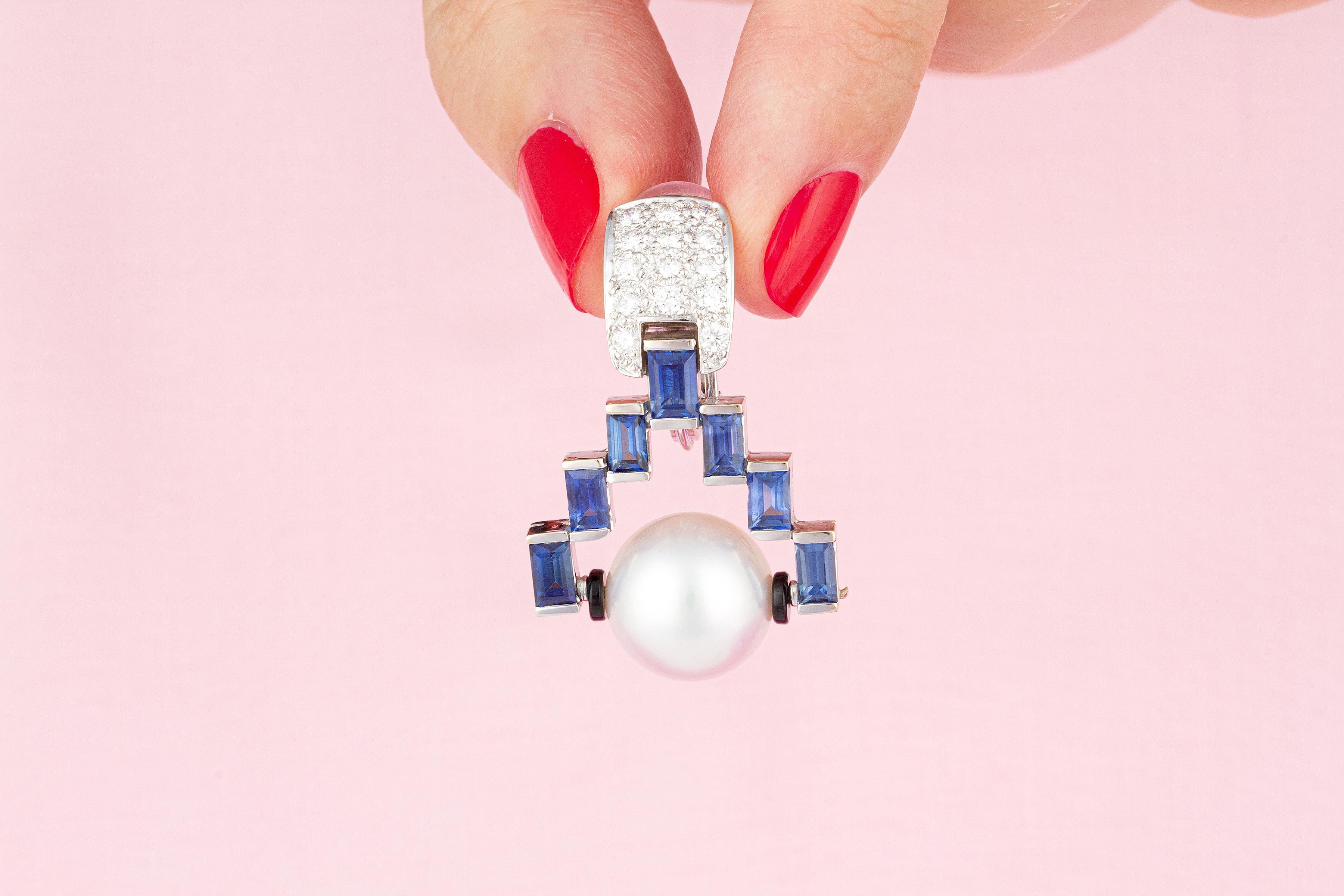Ella Gafter Blue Sapphire Diamond Necklace Earrings Set 8