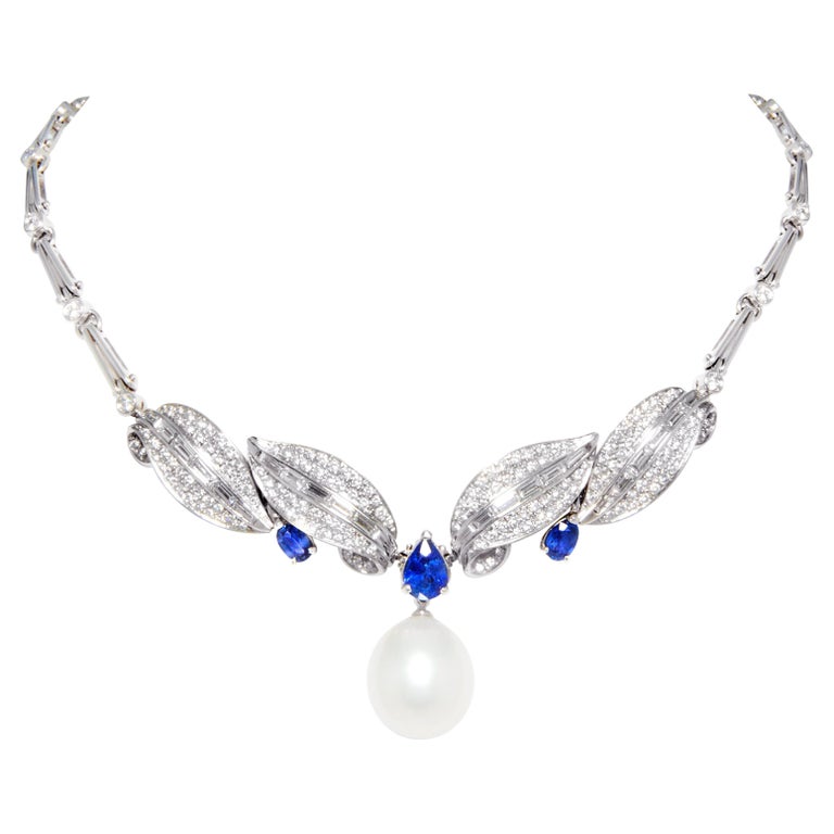 Ella Gafter Blue Sapphire Diamond Necklace For Sale at 1stDibs