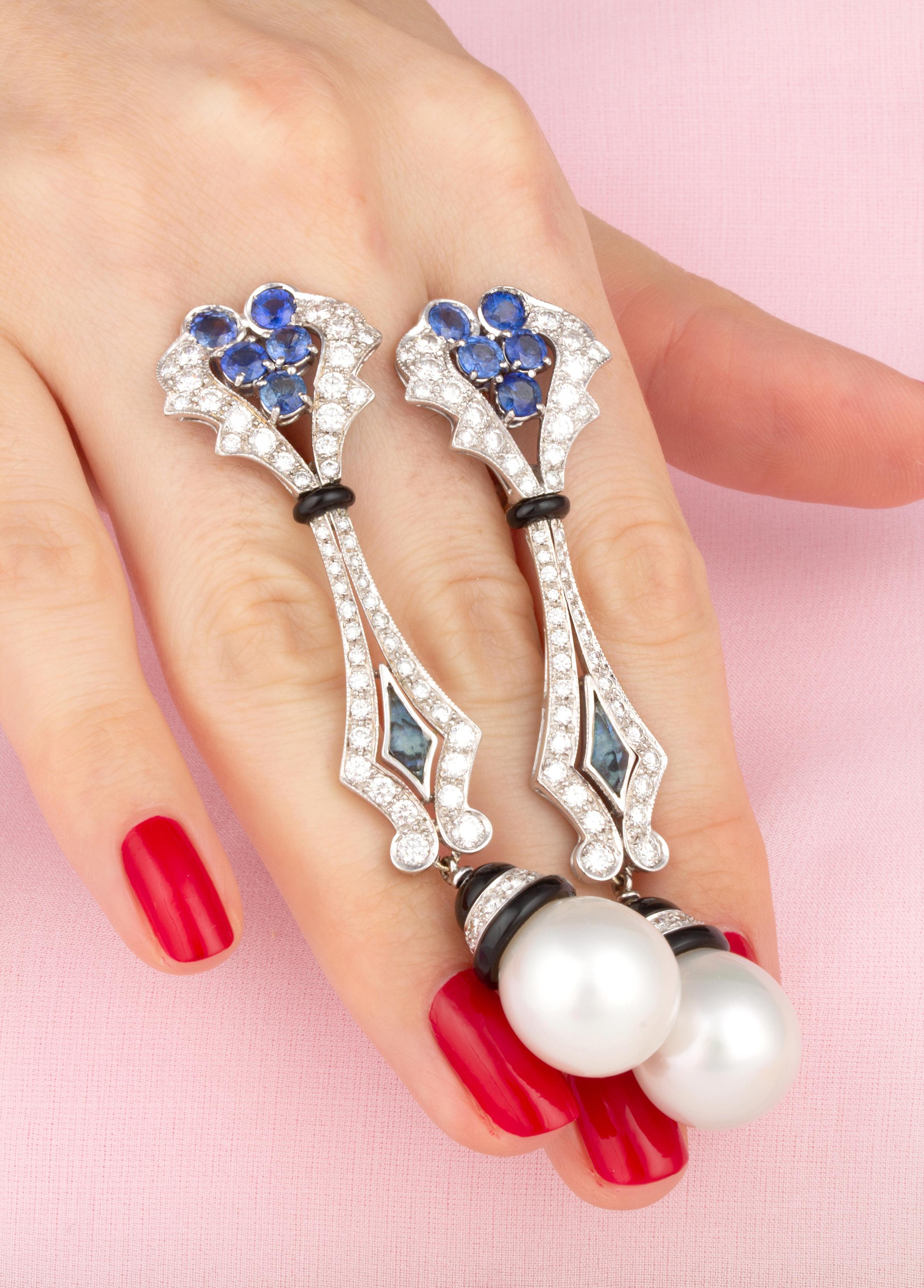 Ella Gafter Blaue Saphir-Diamant-Perlenohrringe  im Zustand „Neu“ im Angebot in New York, NY