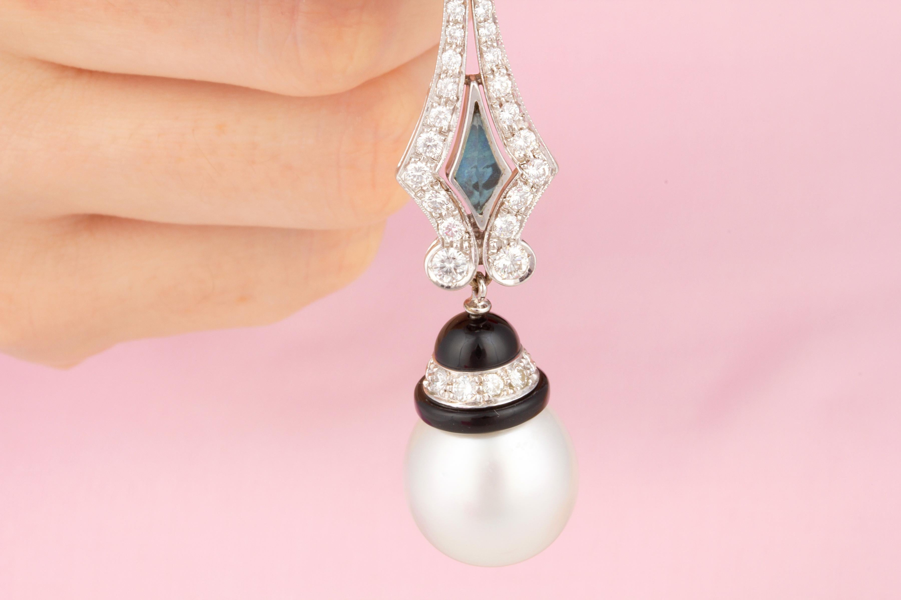 Ella Gafter Blue Sapphire Diamond Pearl Earrings  For Sale 3