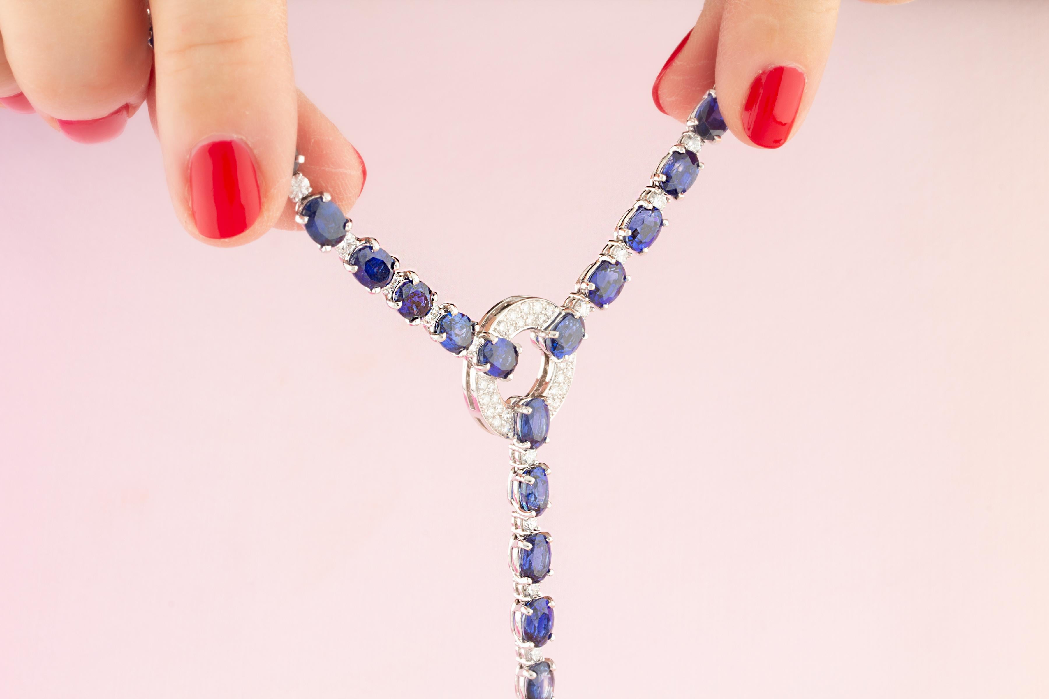 Ella Gafter Blue Sapphire Diamond Pearl Necklace In New Condition For Sale In New York, NY