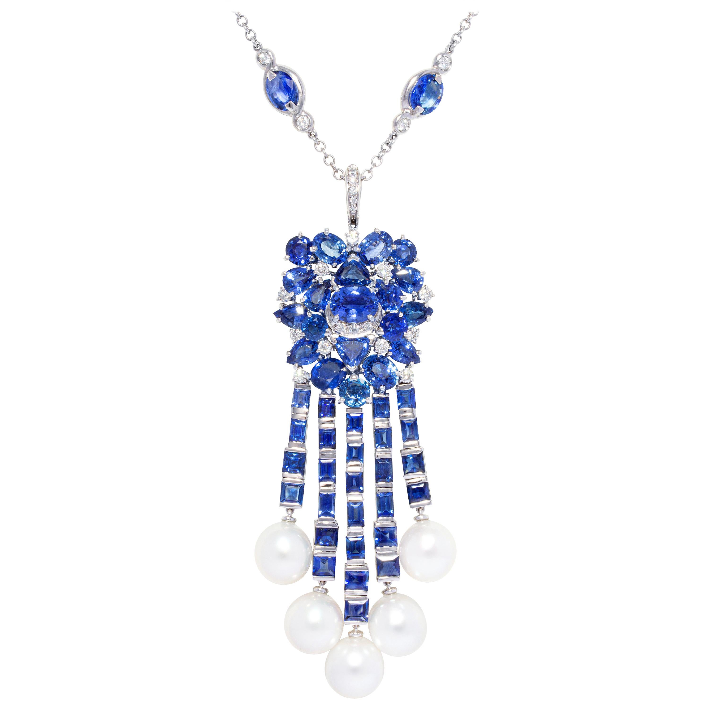 Ella Gafter Blue Sapphire Diamond Pearl Necklace