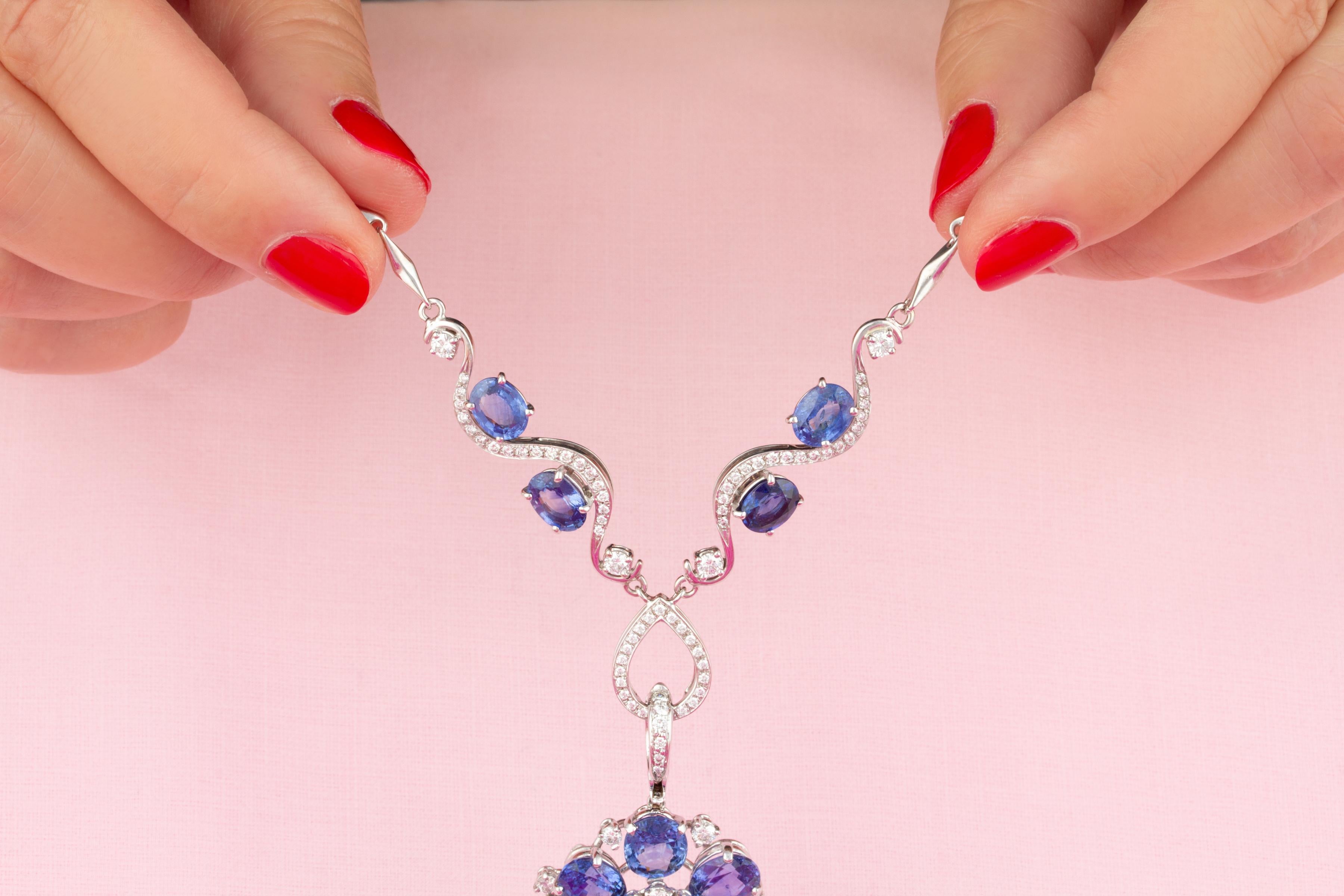 Ella Gafter, collier pendentif en saphir bleu et perle Pour femmes en vente