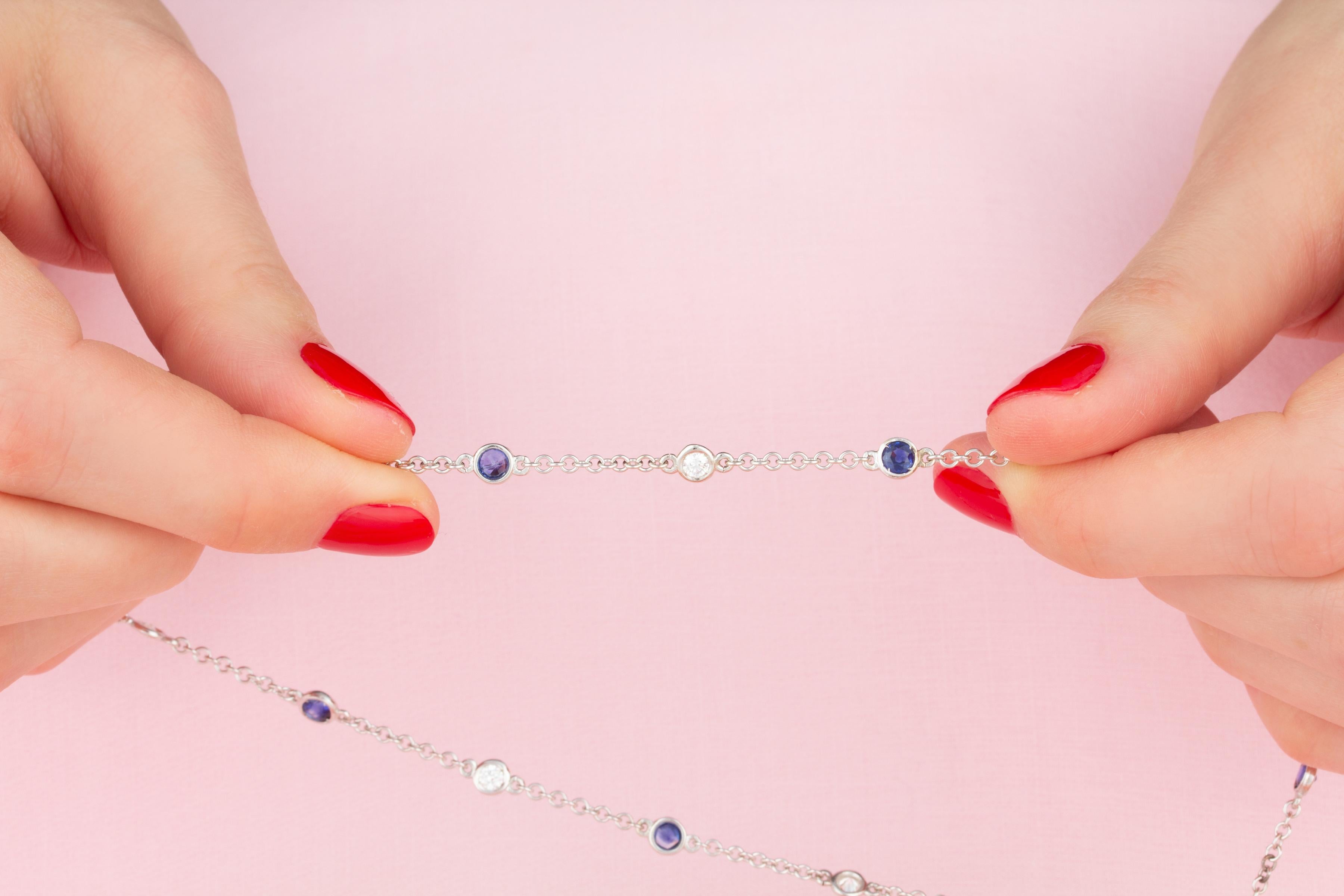 Ella Gafter Blue Sapphire Diamond Pearl Pendant Necklace For Sale 1