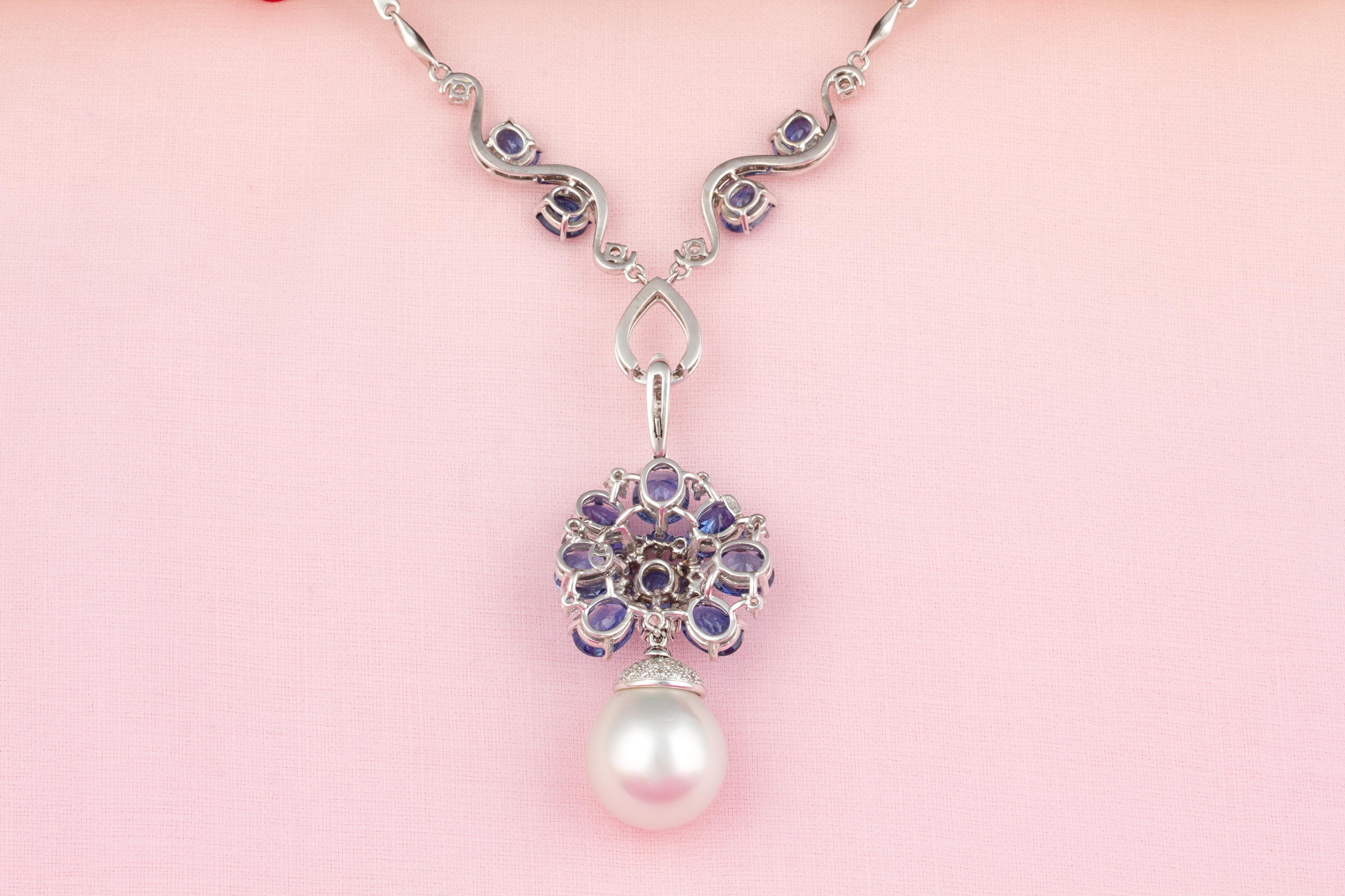 Ella Gafter, collier pendentif en saphir bleu et perle en vente 1