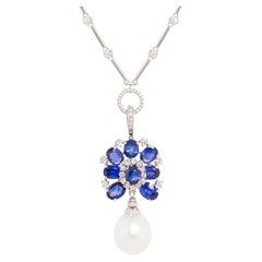 Ella Gafter, collier de perles 18 mm avec saphir bleu et diamants
