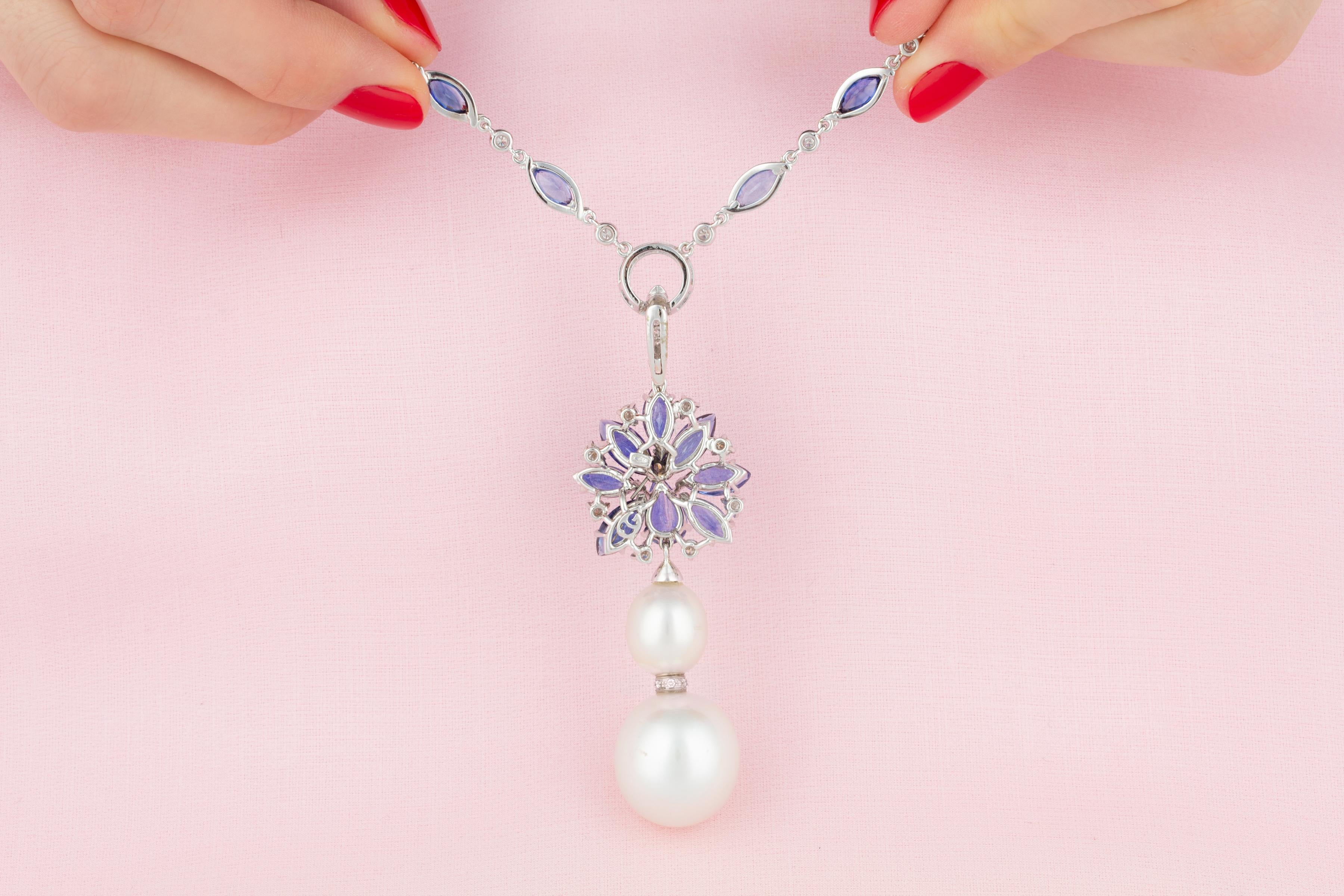 Brilliant Cut Ella Gafter Blue Sapphire Diamond Pendant Necklace  For Sale