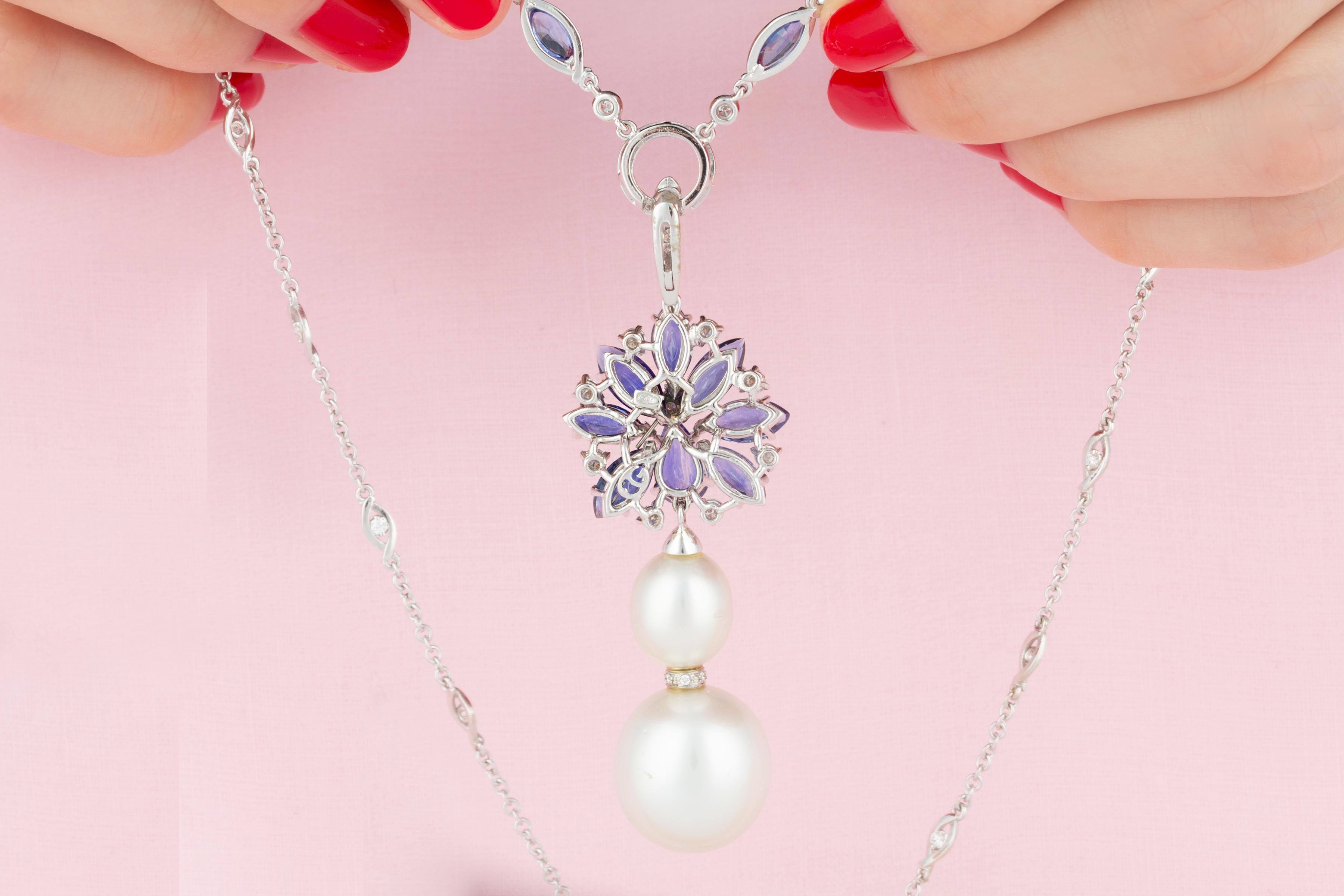 Women's Ella Gafter Blue Sapphire Diamond Pendant Necklace  For Sale