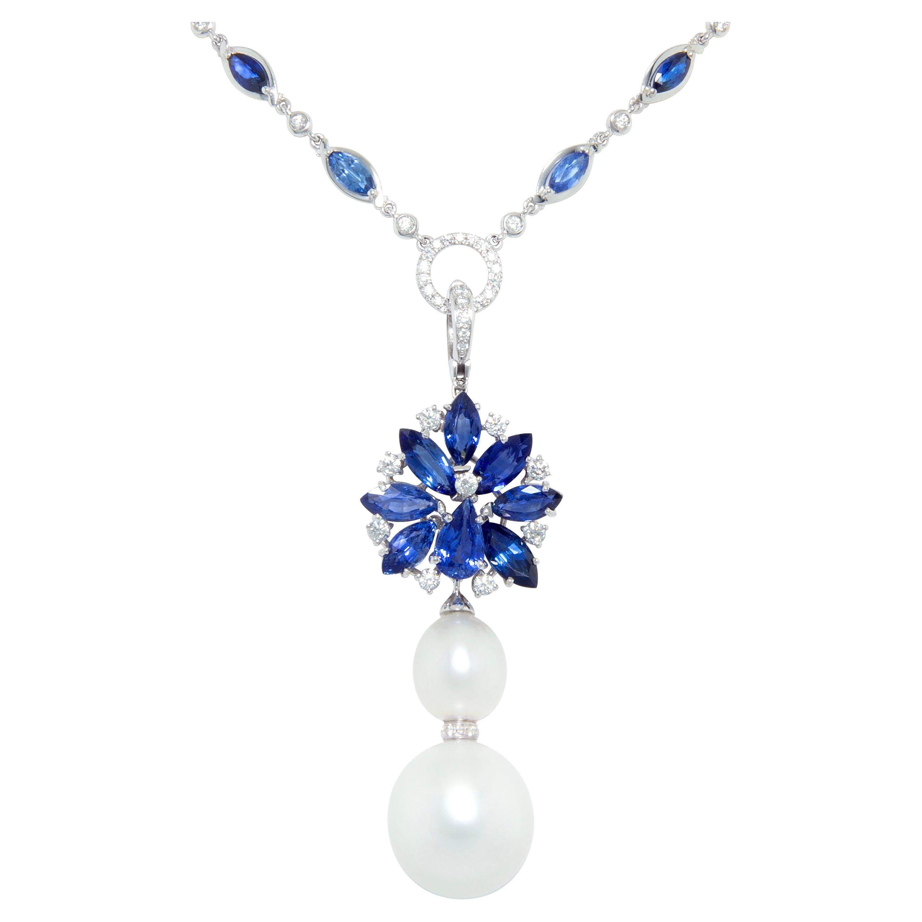 Ella Gafter Blue Sapphire Diamond Pendant Necklace  For Sale