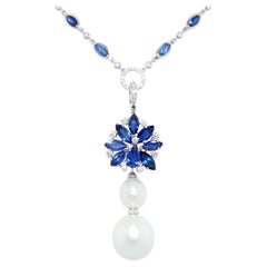 Used Ella Gafter Blue Sapphire Diamond Pendant Necklace 