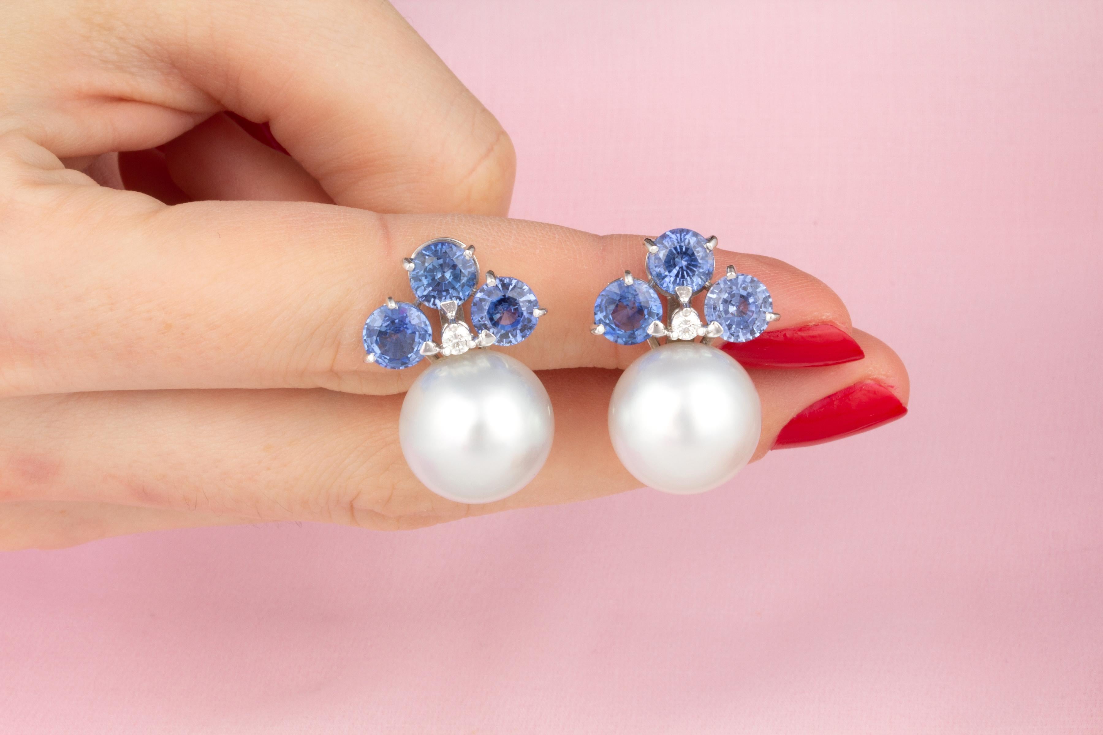 pearl and blue sapphire earrings
