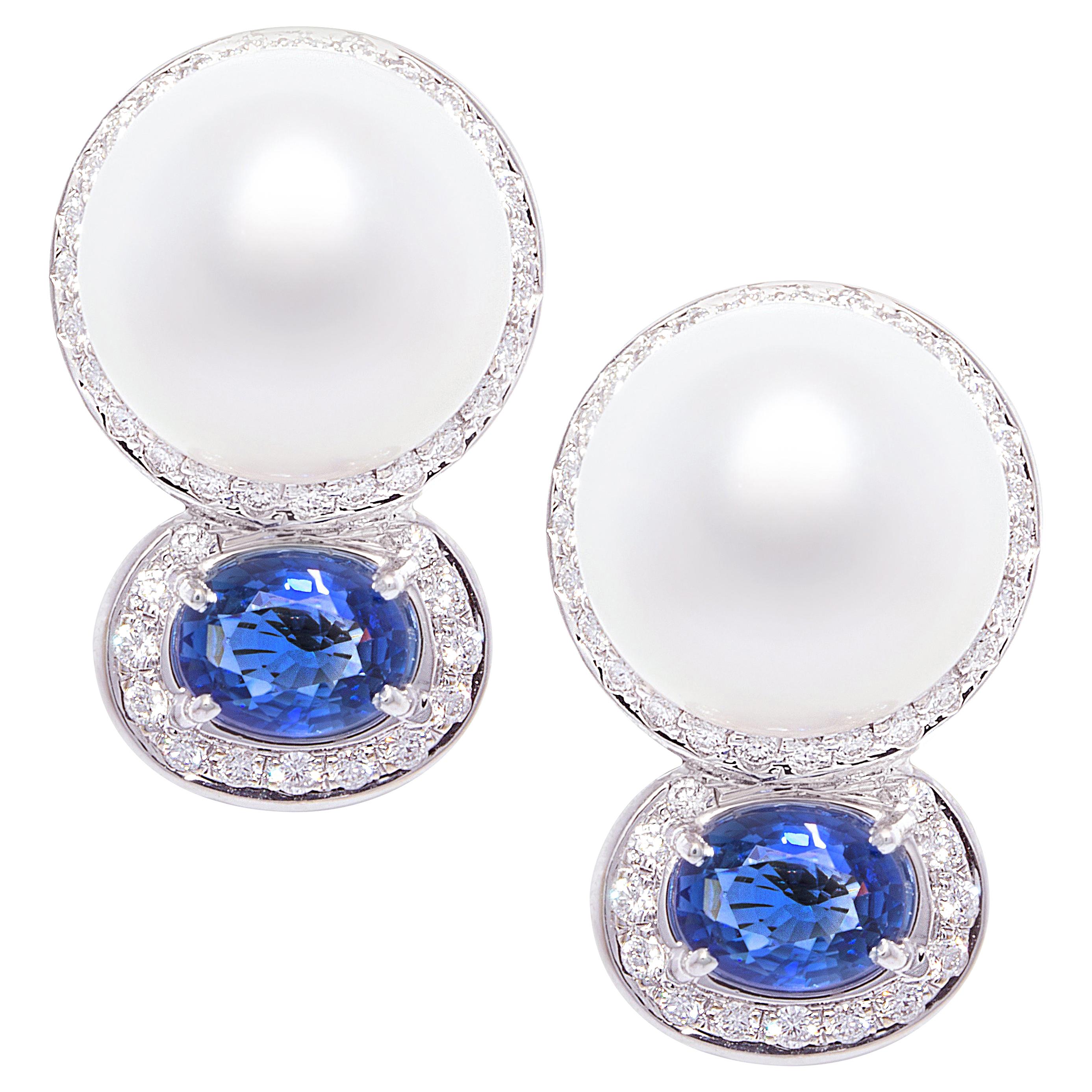 Ella Gafter Blue Sapphire 14mm Pearl Earrings 