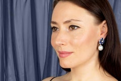 Tropfenohrringe mit blauem Saphir, Südseeperlen und Diamanten entworfen von Ella Gafter