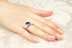 Blue Sapphire Trillion Diamond Three Stone Engagement Ring Design by Ella Gafter