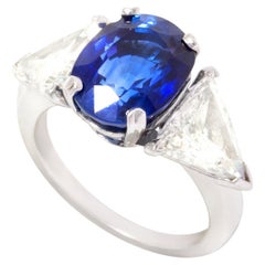 Ella Gafter Blue Sapphire Trillion Diamond Three-Stone Engagement Ring